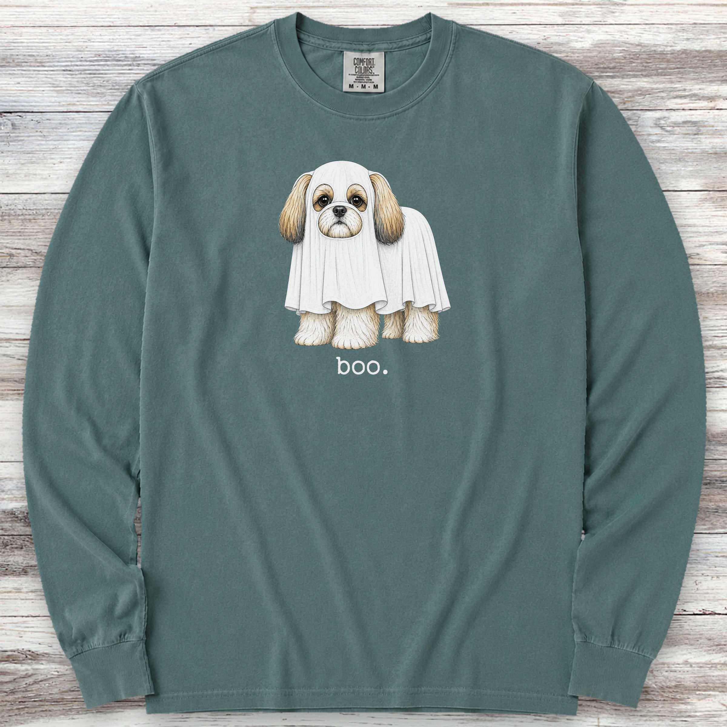 Shih Tzu Boo Long Sleeve Tee - Blue Spruce