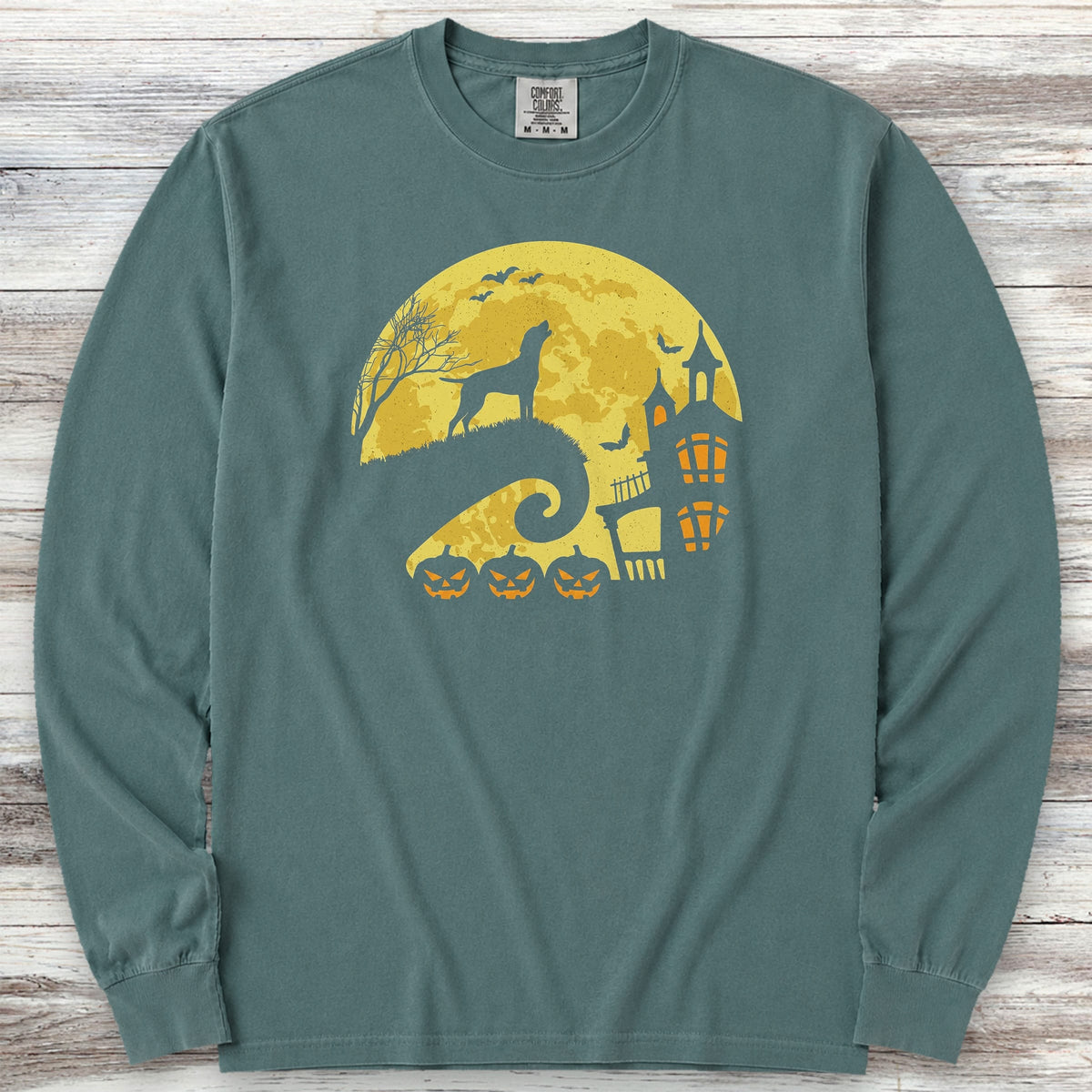 Vizsla Halloween Moon Long Sleeve Tee - Blue Spruce