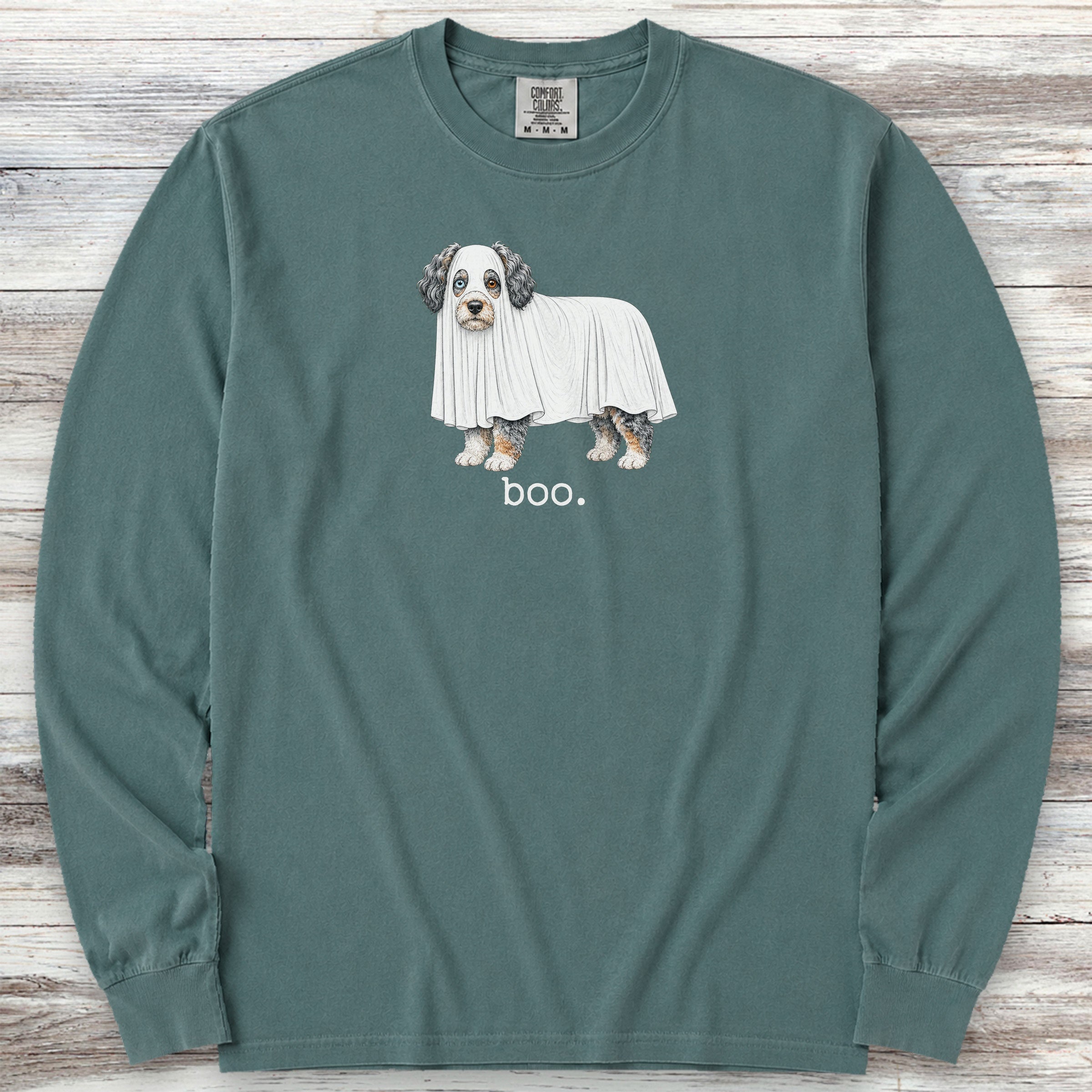 Aussiedoodle Boo Long Sleeve Tee - Blue Spruce