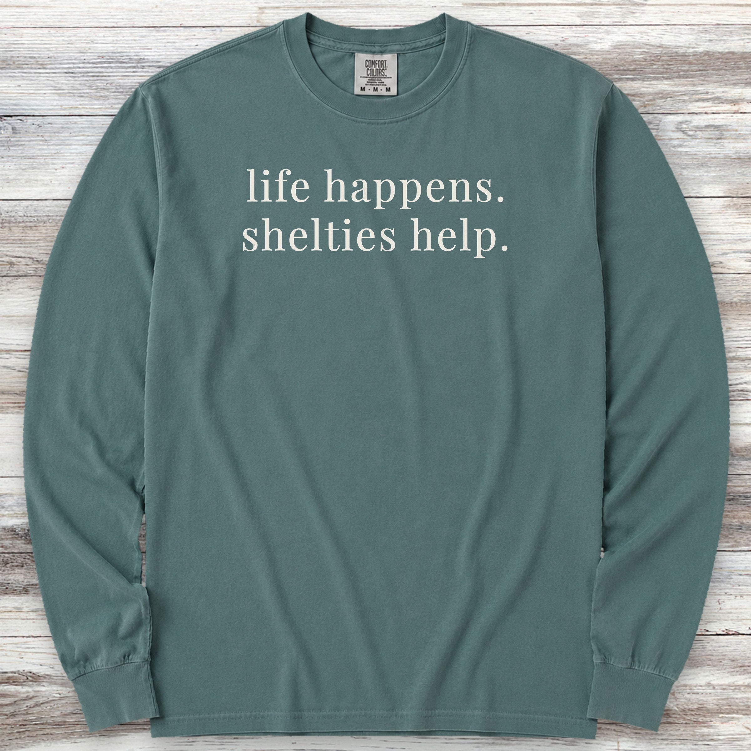 Shetland Sheepdog Help Long Sleeve Tee - Blue Spruce