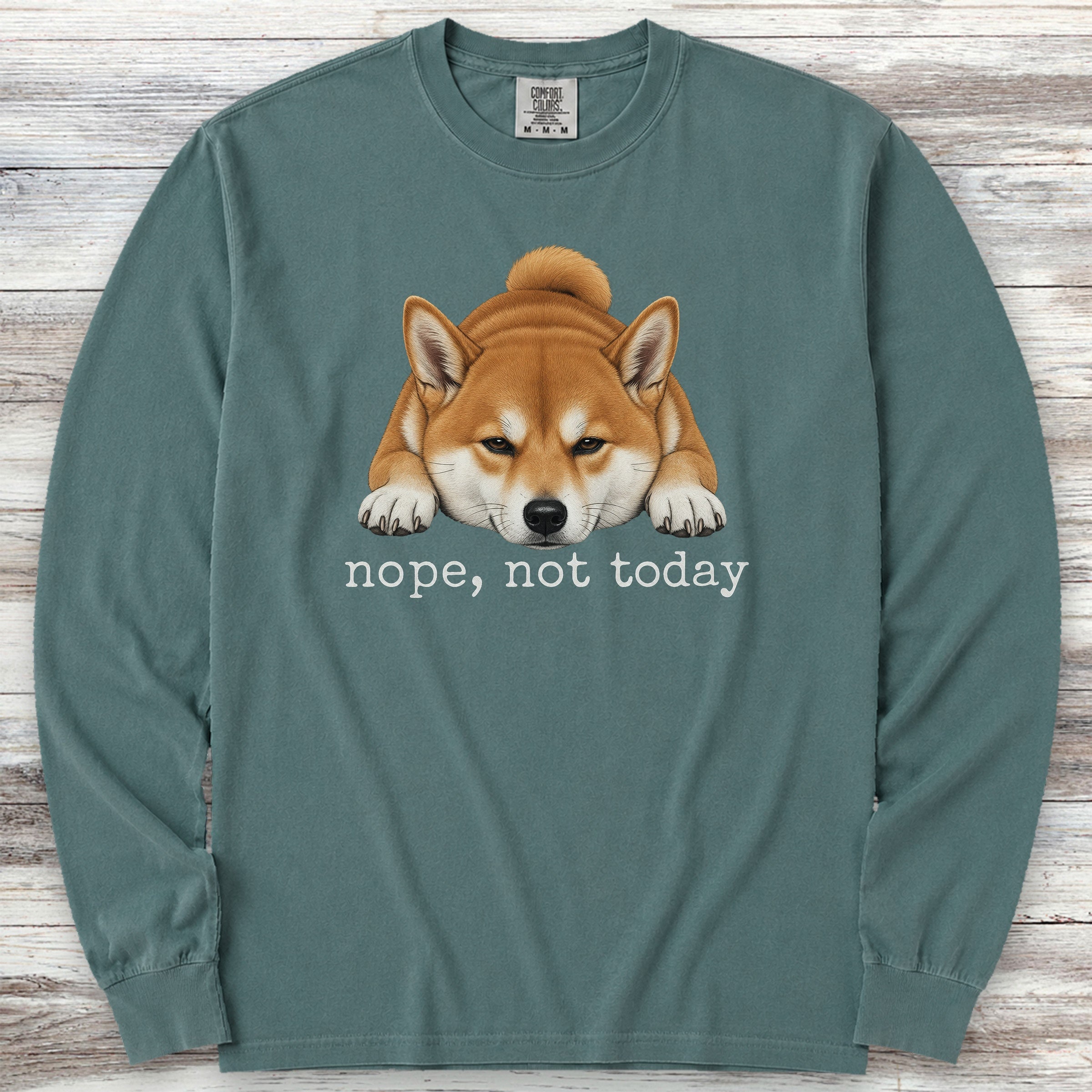 Shiba Inu Nope Long Sleeve Tee - Blue Spruce