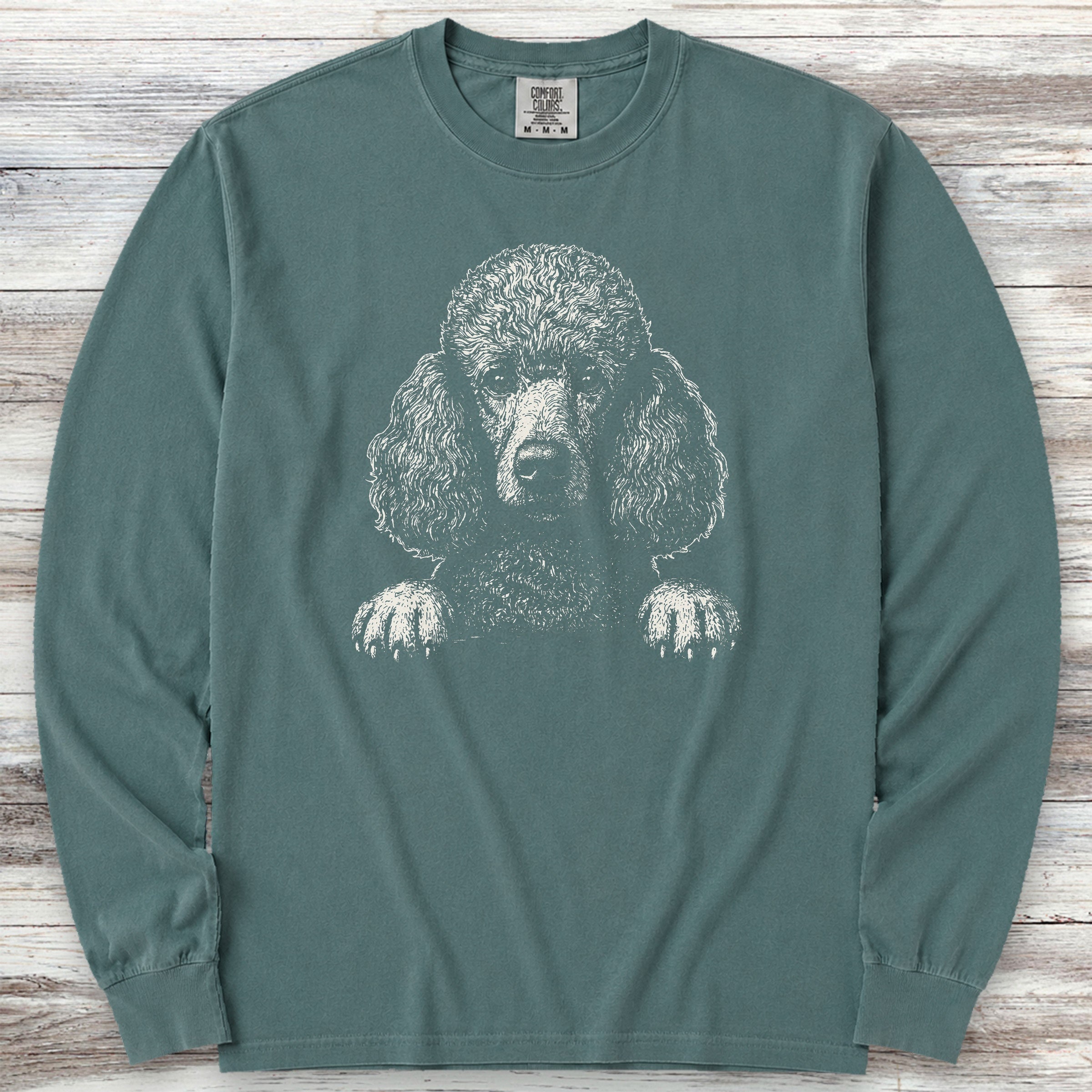 Hello Poodle Long Sleeve Tee - Blue Spruce