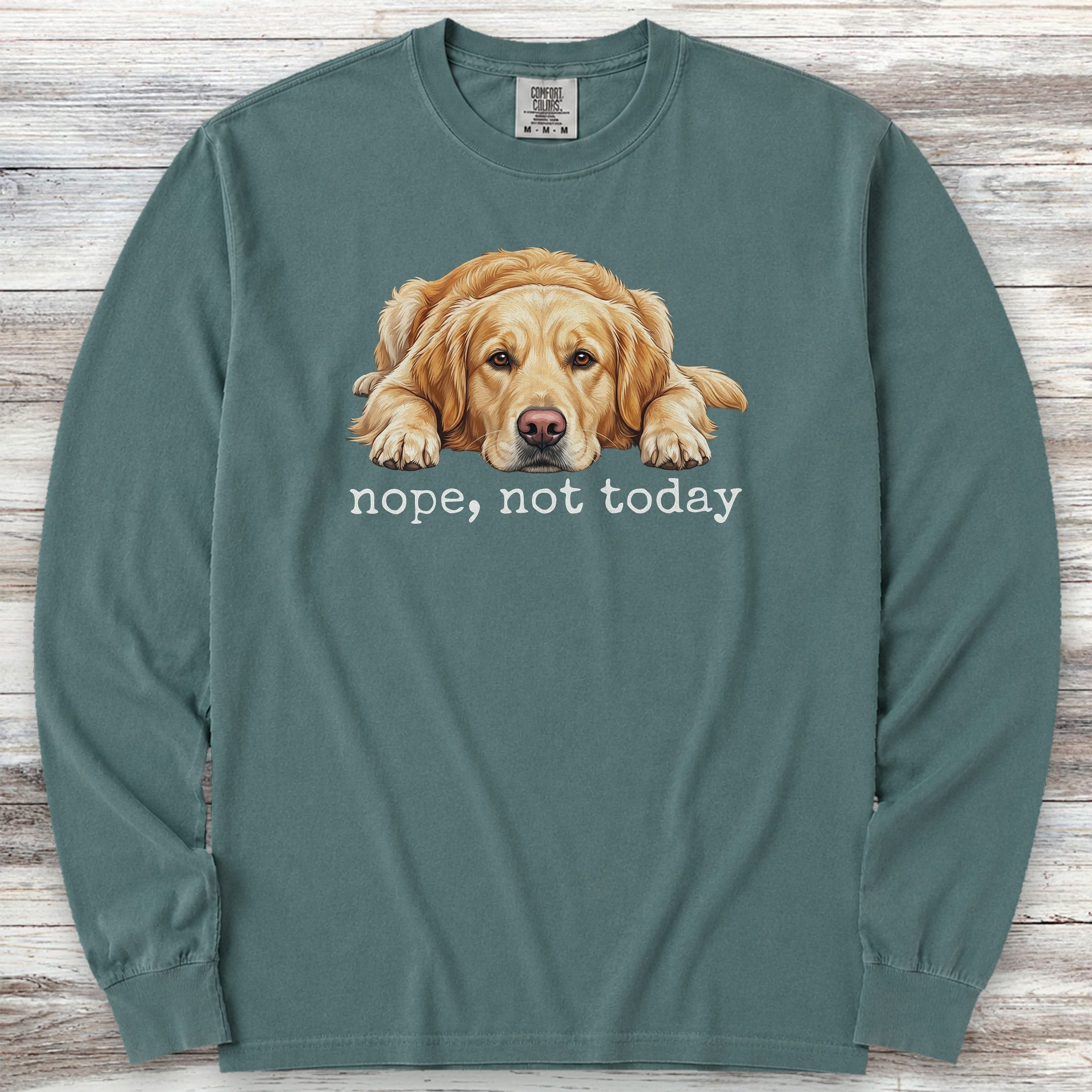 Golden Retriever Nope Long Sleeve Tee - Blue Spruce