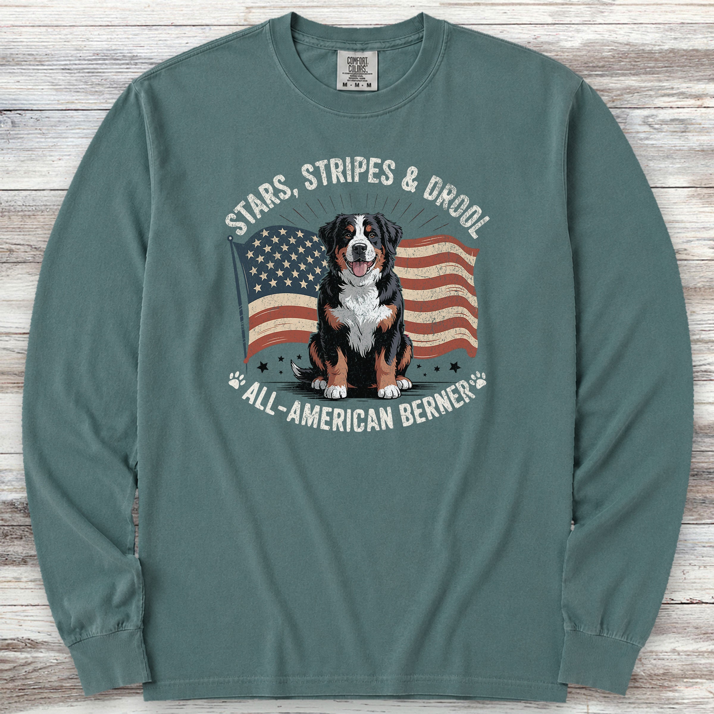 Bernese Mountain Dog All American Long Sleeve Tee - Blue Spruce