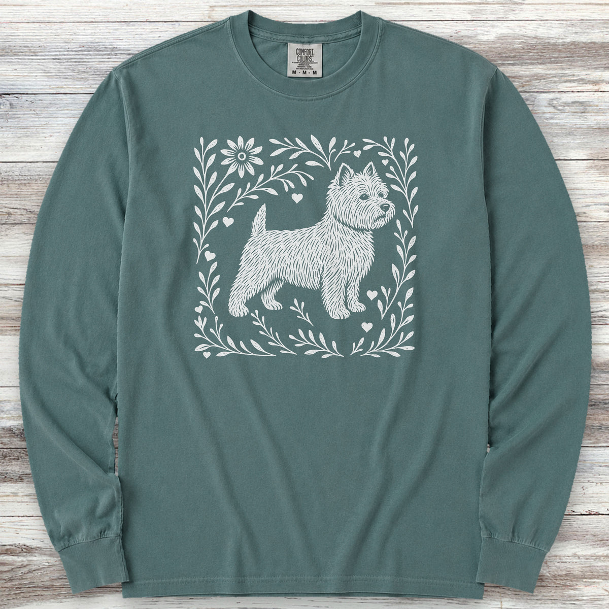 West Highland Linocut Long Sleeve Tee - Blue Spruce