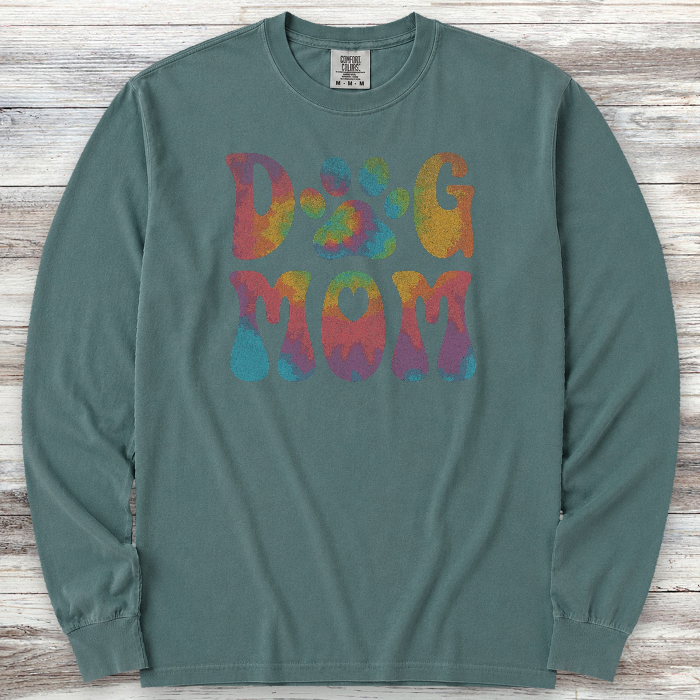 Dog Mom Rainbow Long Sleeve Tee - Blue Spruce