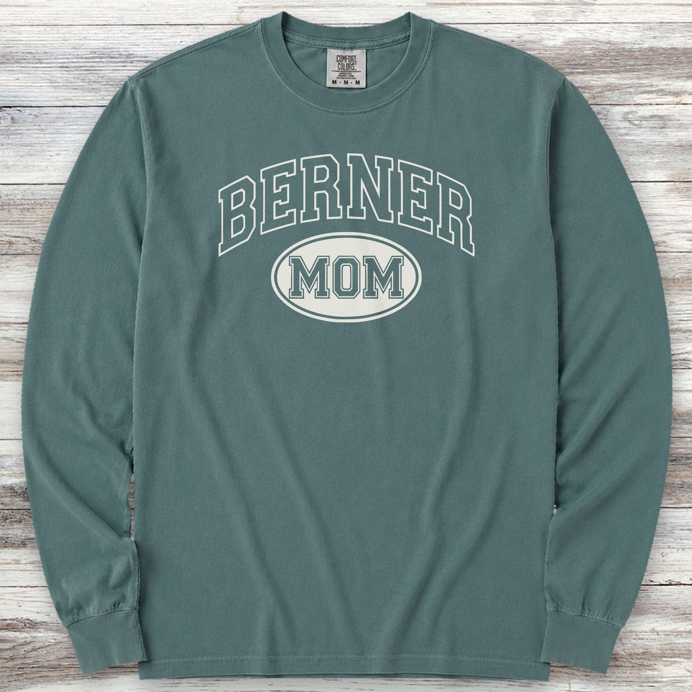 Bernese Mountain Dog University Mom Long Sleeve Tee - Blue Spruce