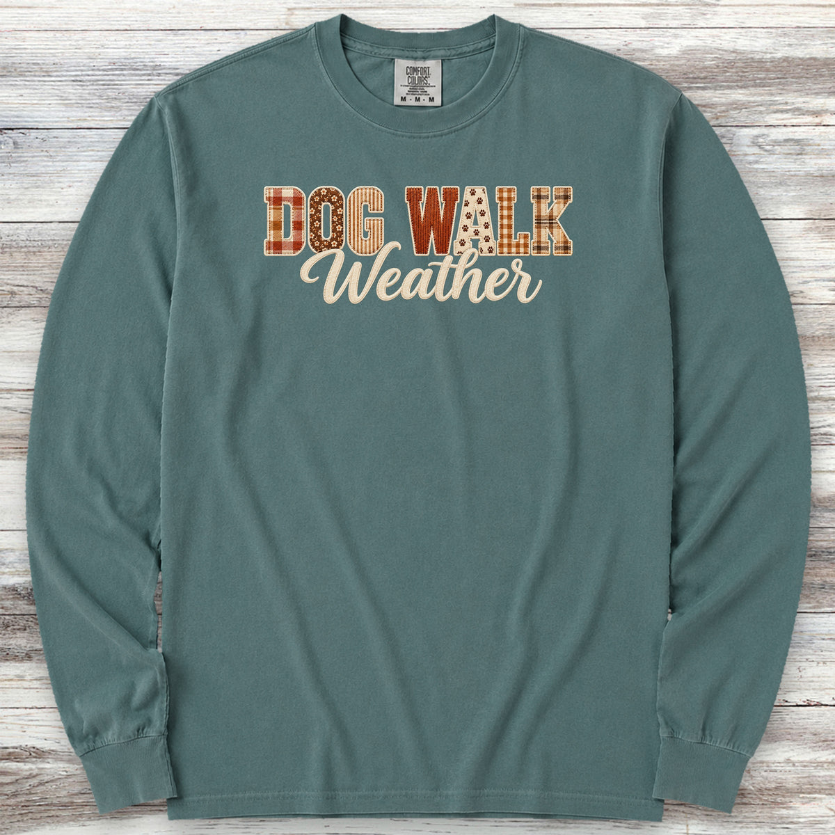 Dog Walk Weather Faux Patchwork Long Sleeve Tee - Blue Spruce