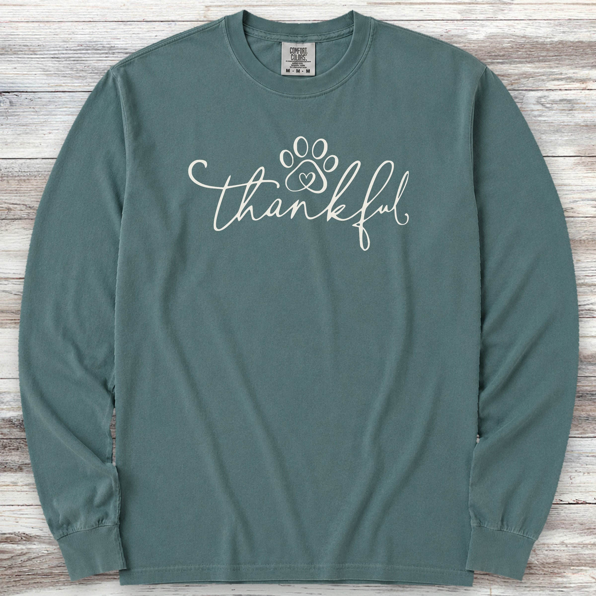 Thankful Pawprint Long Sleeve Tee - Blue Spruce