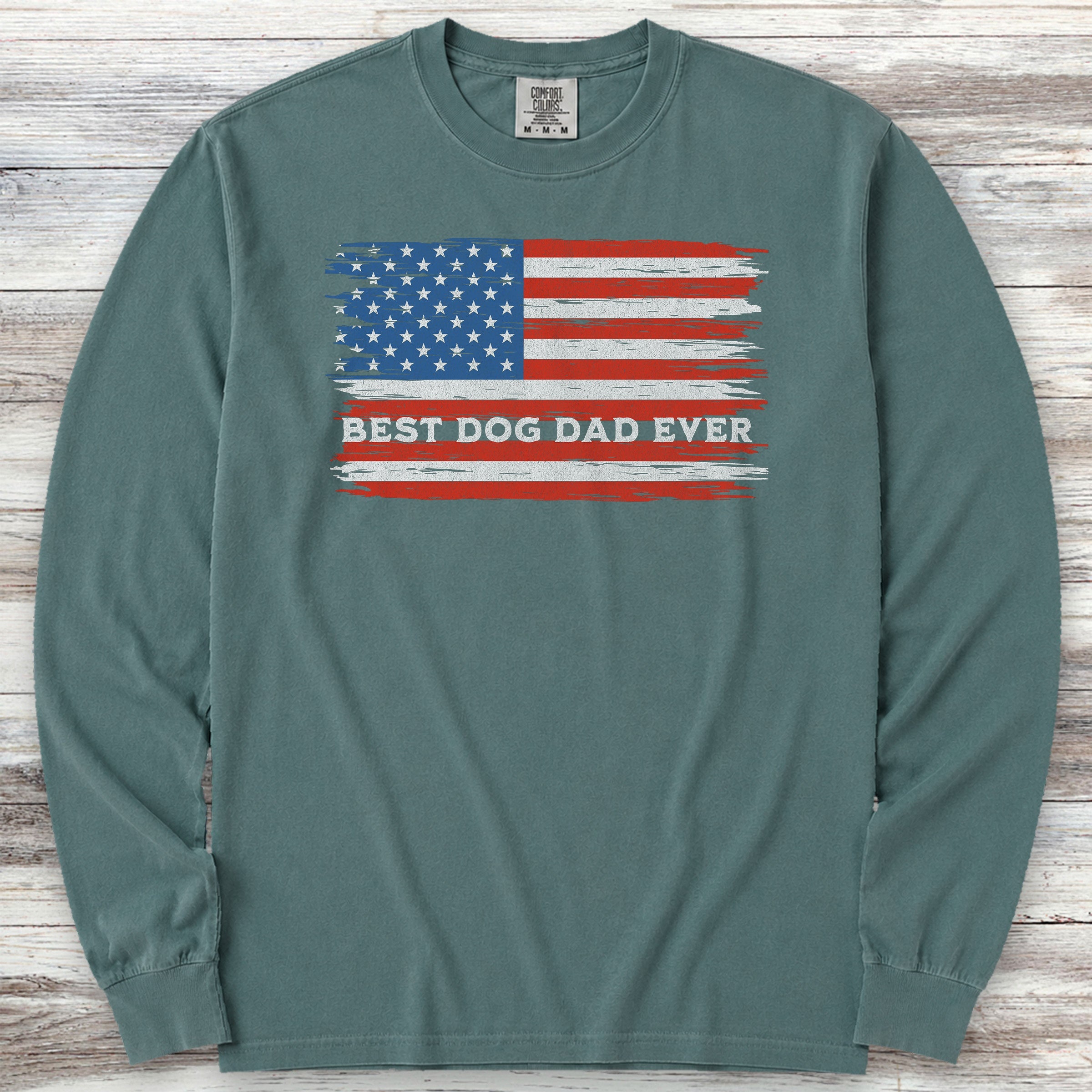 Best Dog Dad Flag Long Sleeve Tee - Blue Spruce