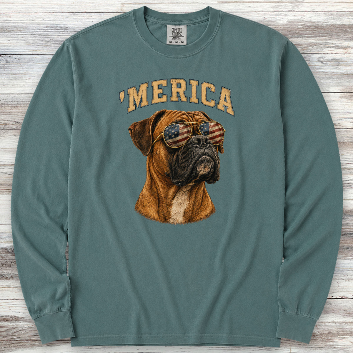 Boxer 'Merica Long Sleeve Tee - Blue Spruce