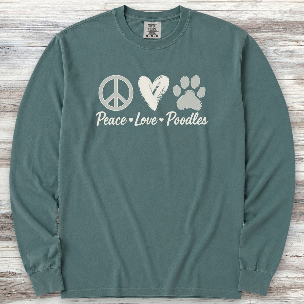 Poodle Peace Long Sleeve Tee - Blue Spruce
