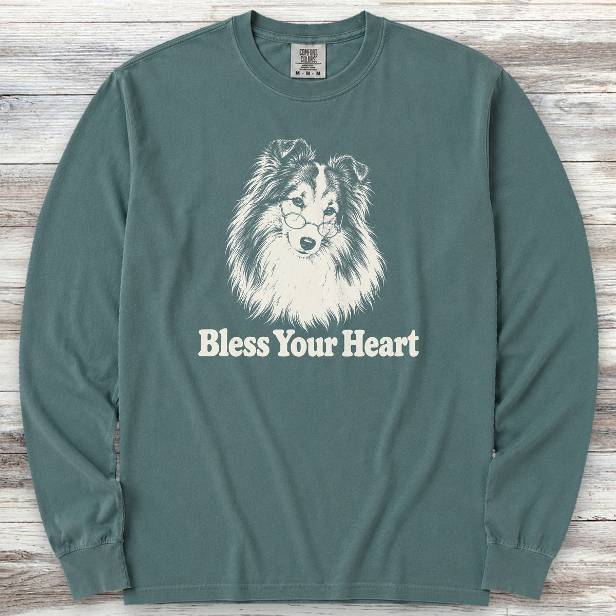 Shetland Sheepdog Bless Your Heart Long Sleeve Tee - Blue Spruce