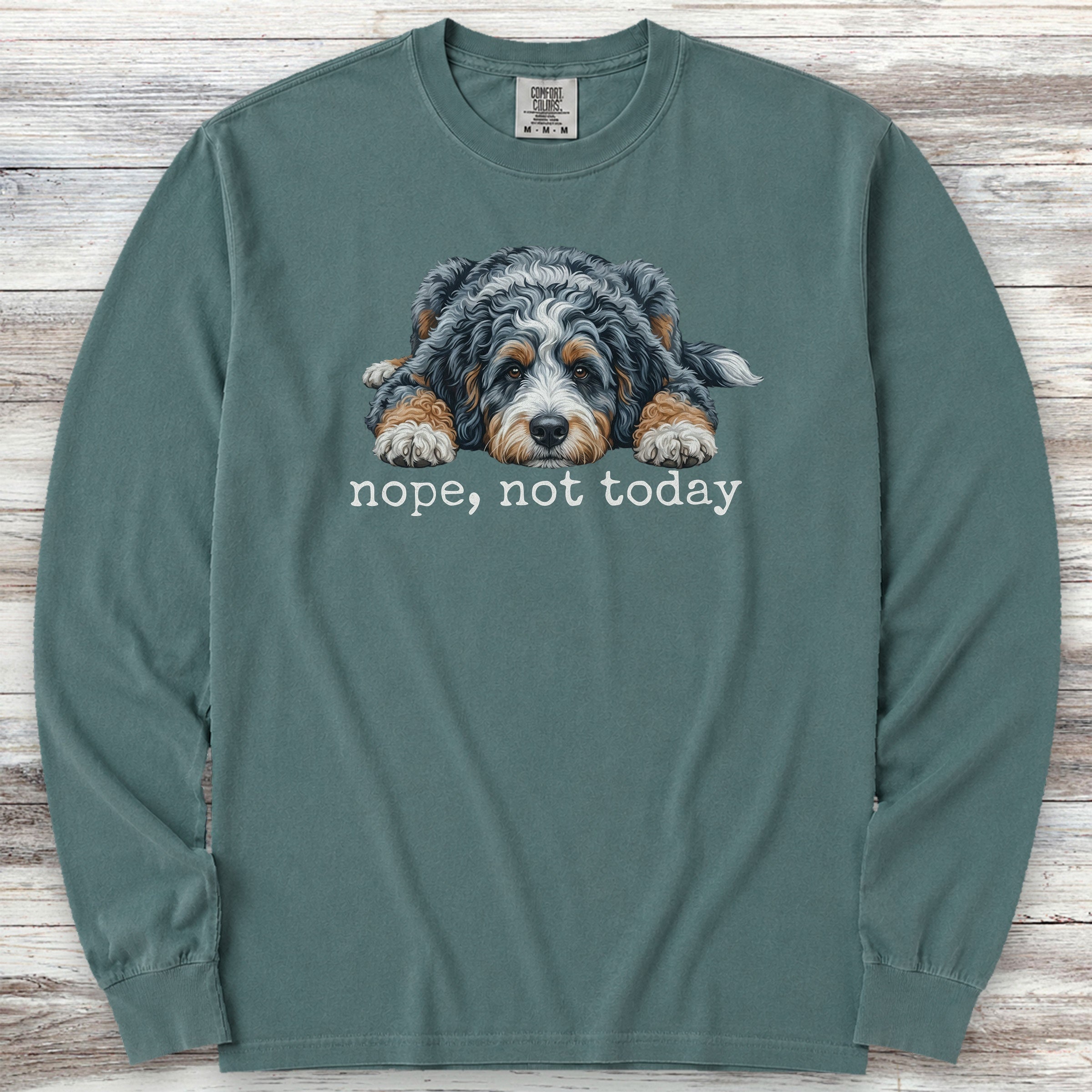 Aussiedoodle Nope Long Sleeve Tee - Blue Spruce