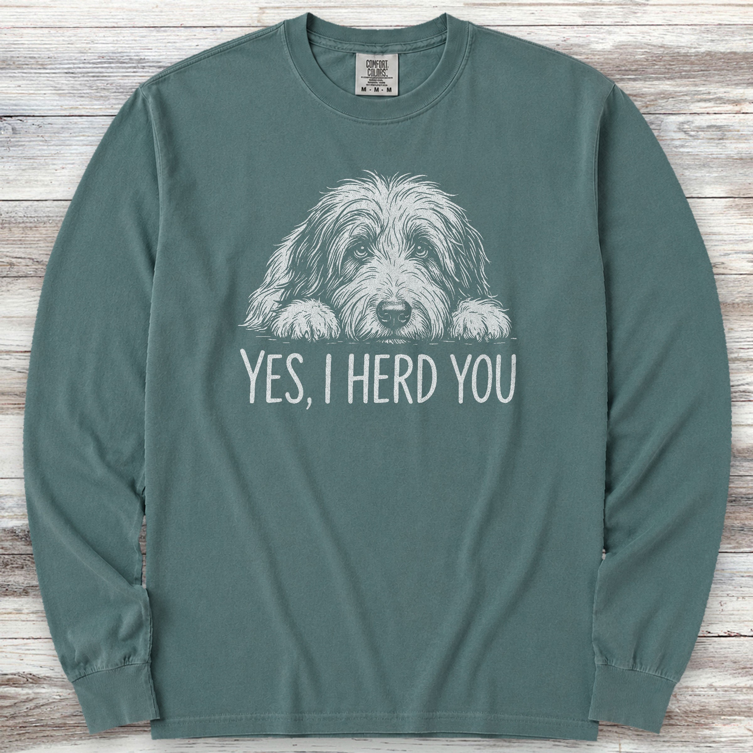 Bearded Collie Herd You Long Sleeve Tee - Blue Spruce