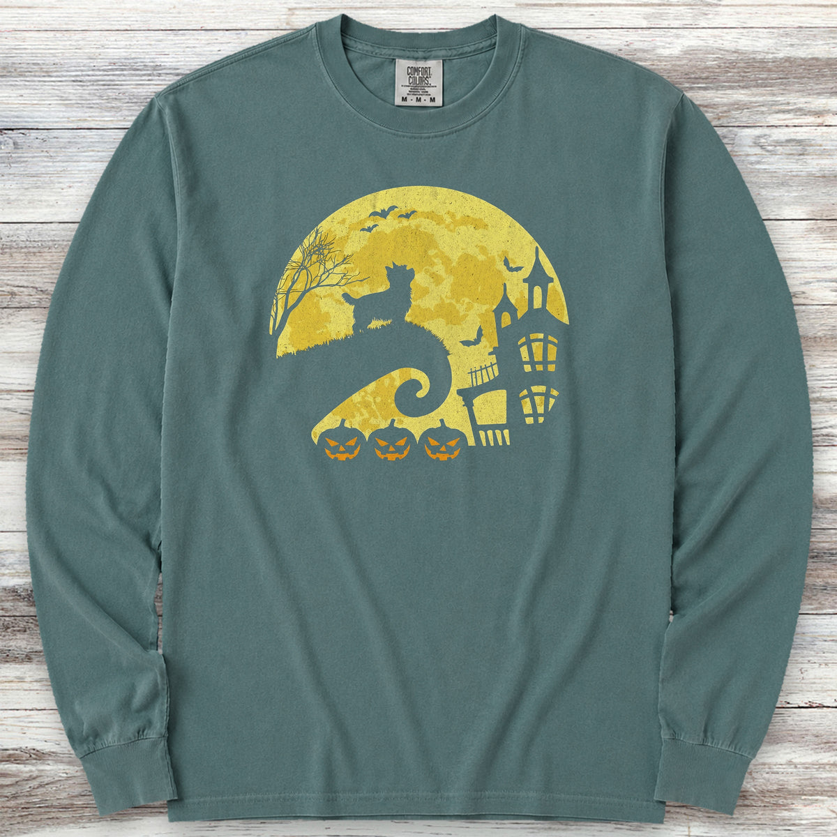 Yorkshire Terrier Halloween Moon Long Sleeve Tee - Blue Spruce