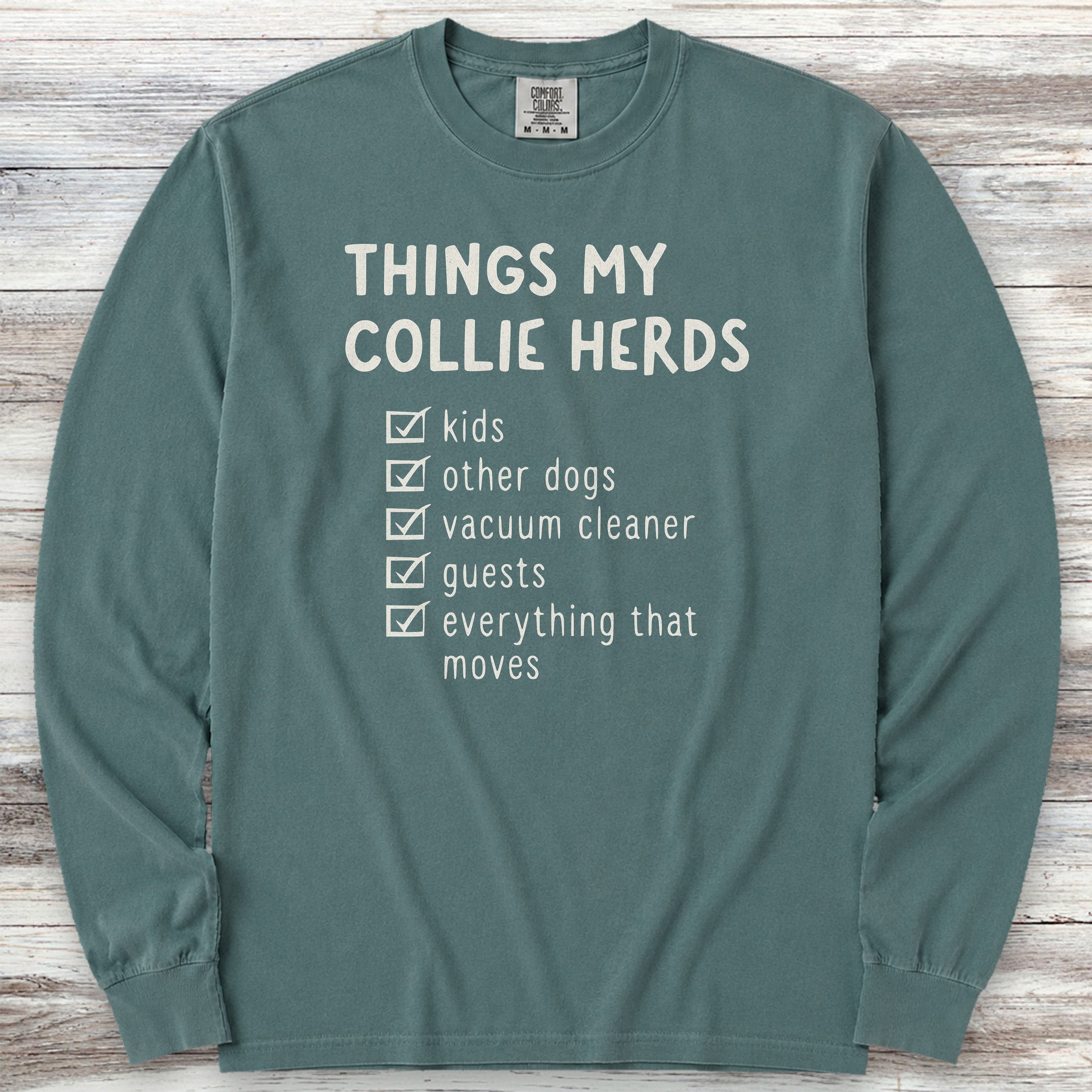 Collie Herding List Long Sleeve Tee - Blue Spruce
