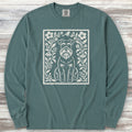Schnauzer Dark Folk Art Floral Long Sleeve Tee - Blue Spruce