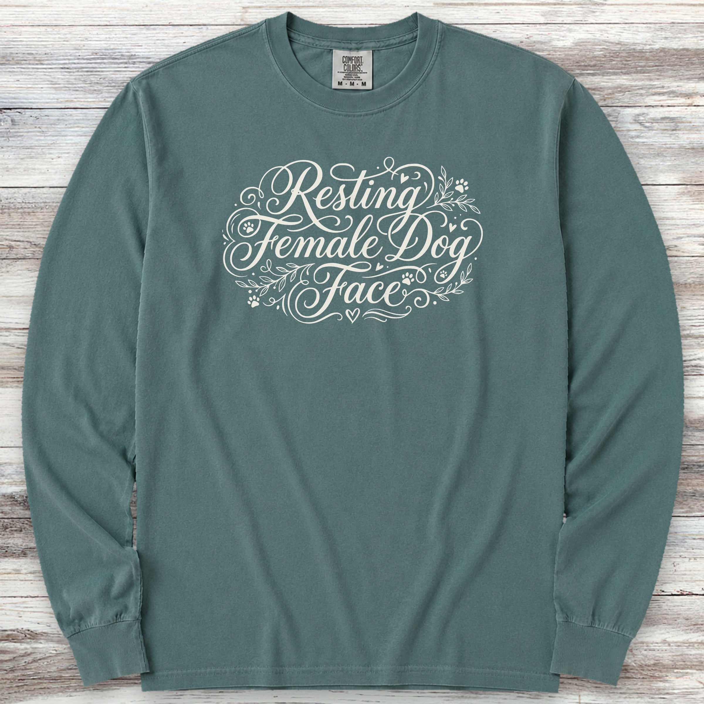 Resting Female Dog Face Long Sleeve Tee - Blue Spruce