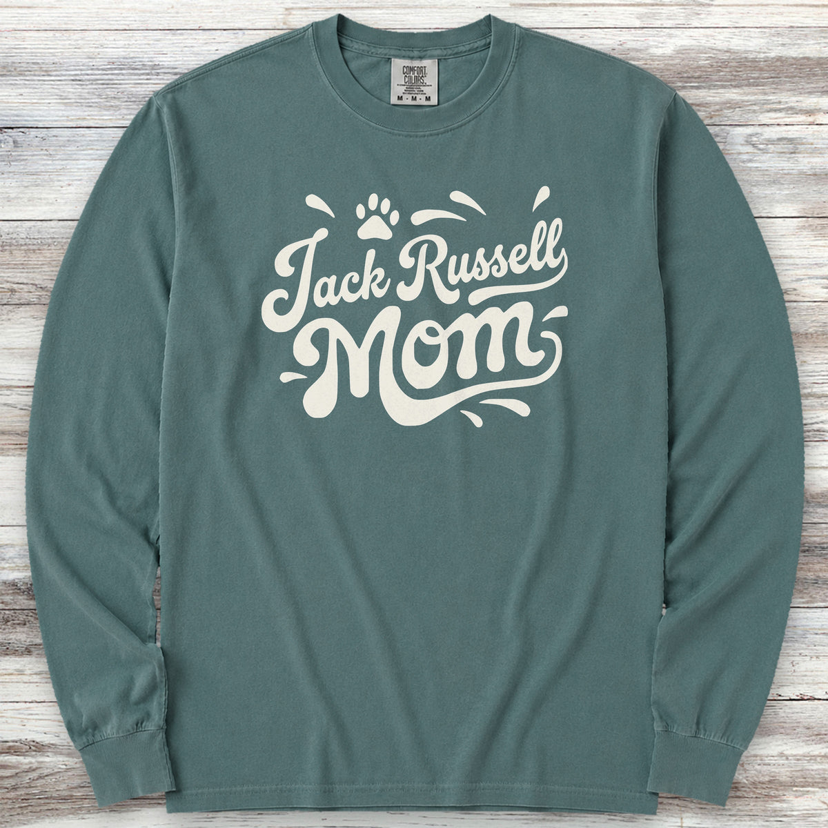 Jack Russell Groovy Mom Long Sleeve Tee - Blue Spruce