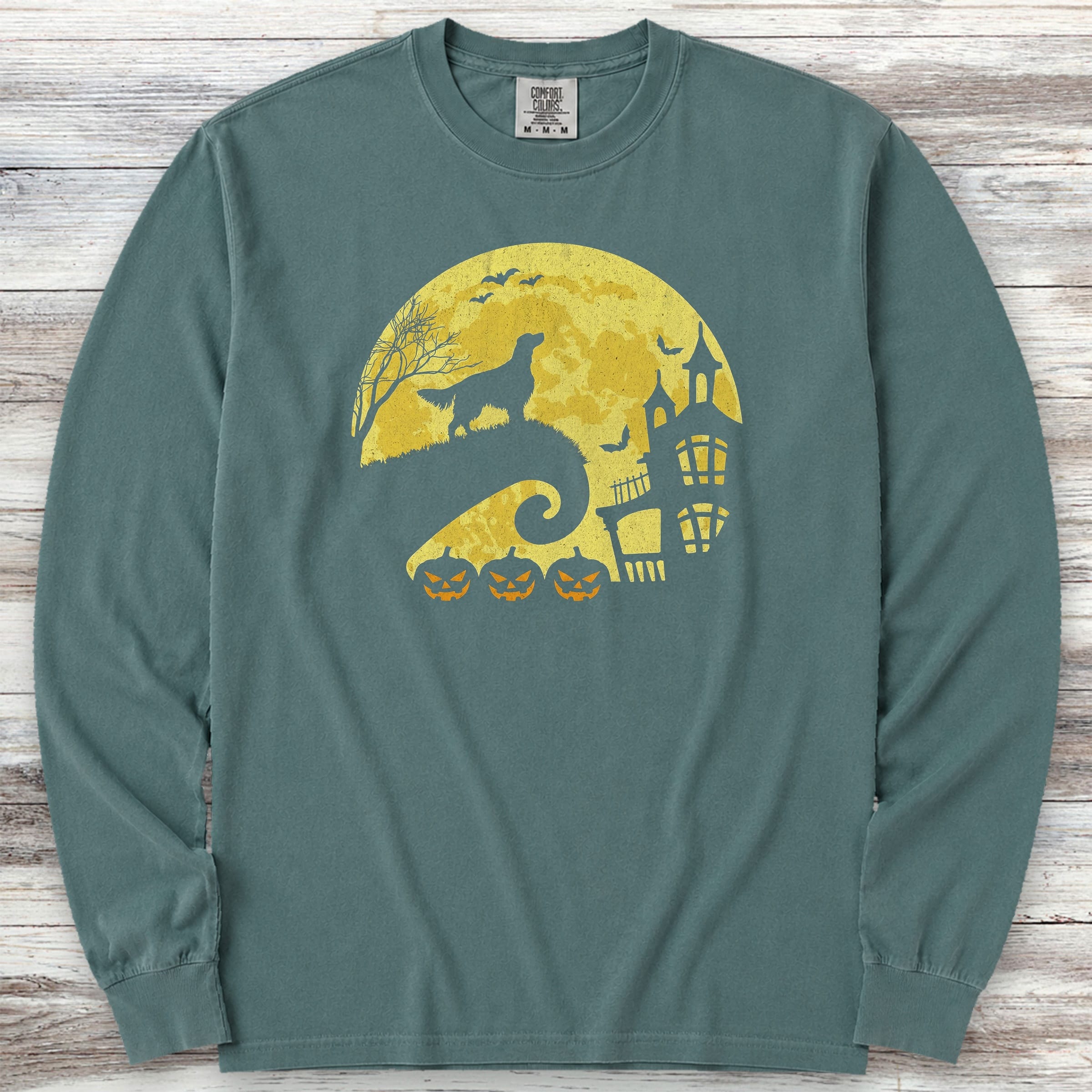 Irish Setter Halloween Moon Long Sleeve Tee - Blue Spruce