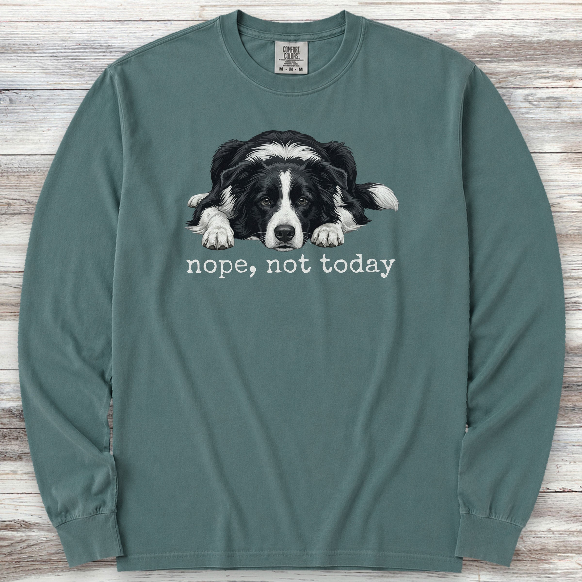 Border Collie Nope Long Sleeve Tee - Blue Spruce