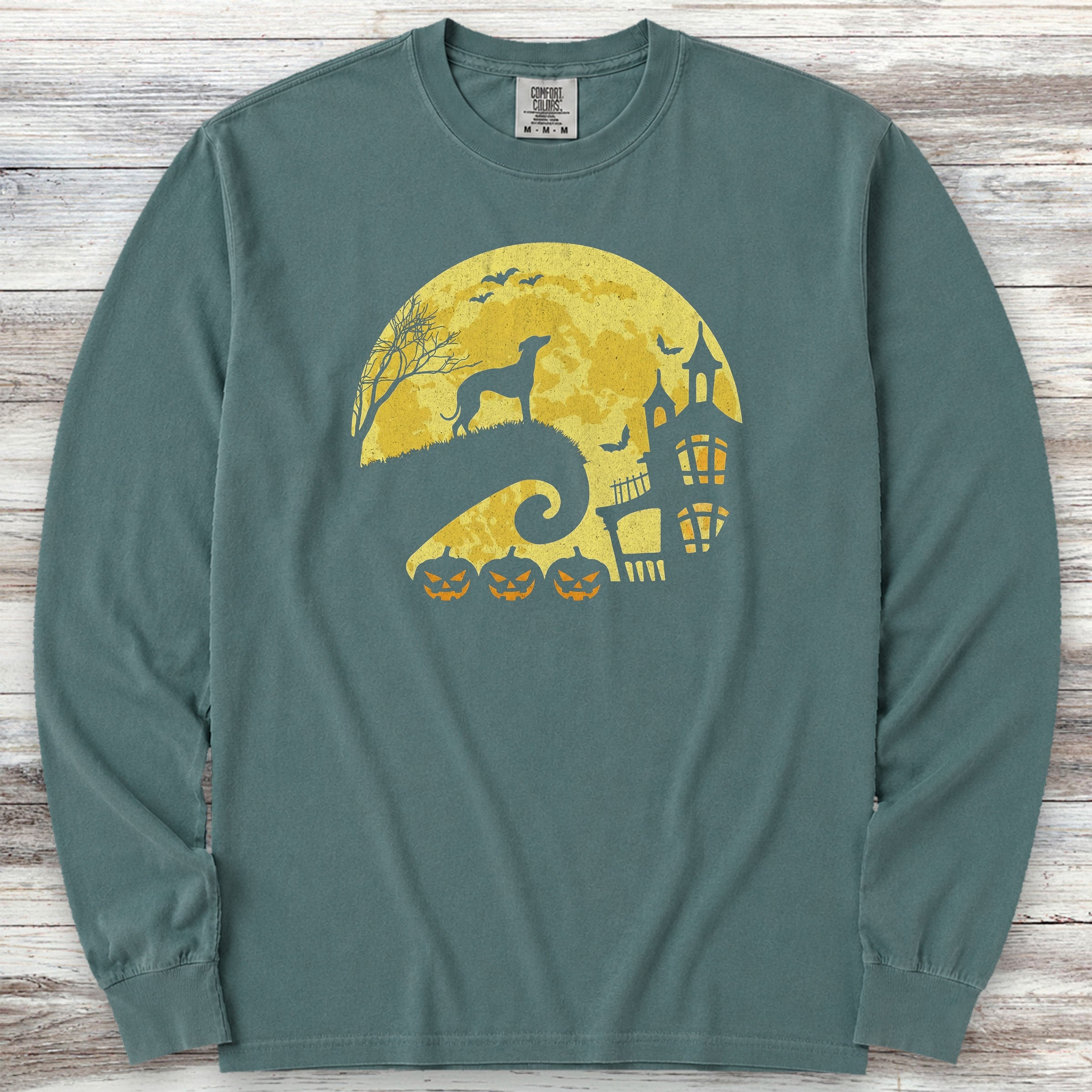 Whippet Halloween Moon Long Sleeve Tee - Blue Spruce