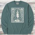Bernedoodle Folk Art Floral Long Sleeve Tee - Blue Spruce