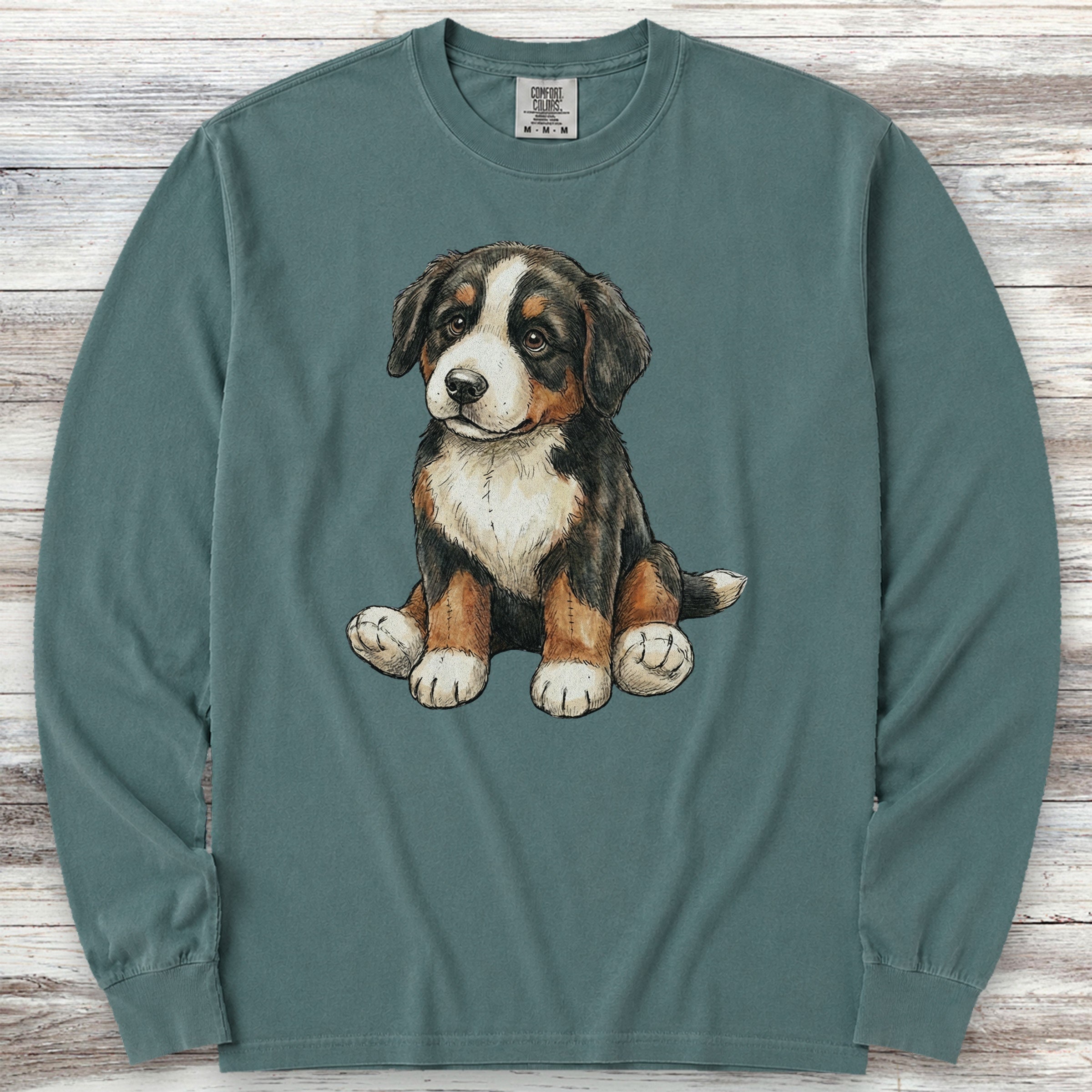 Bernese Mountain Dog Teddy Bear Long Sleeve Tee - Blue Spruce