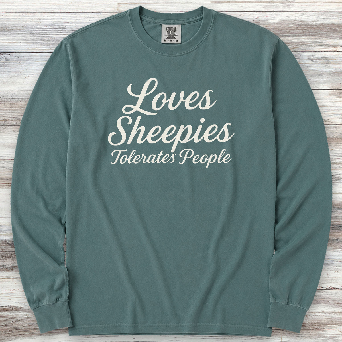 Old English Sheepdog Tolerates People Long Sleeve Tee - Blue Spruce