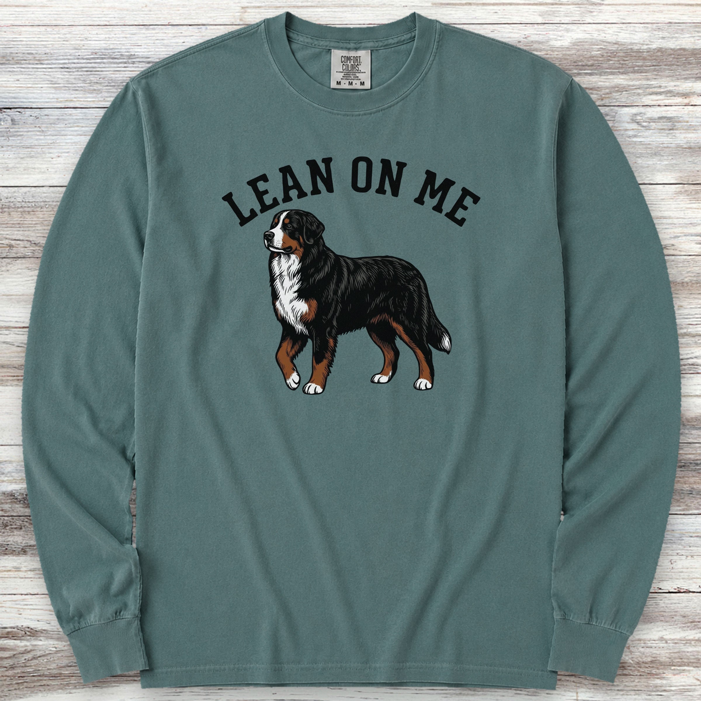 Bernese Mountain Dog Lean on Me Long Sleeve Tee - Blue Spruce