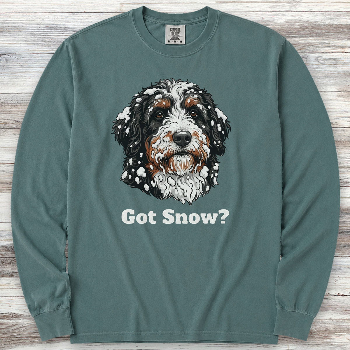 Bernedoodle Got Snow Long Sleeve Tee - Blue Spruce