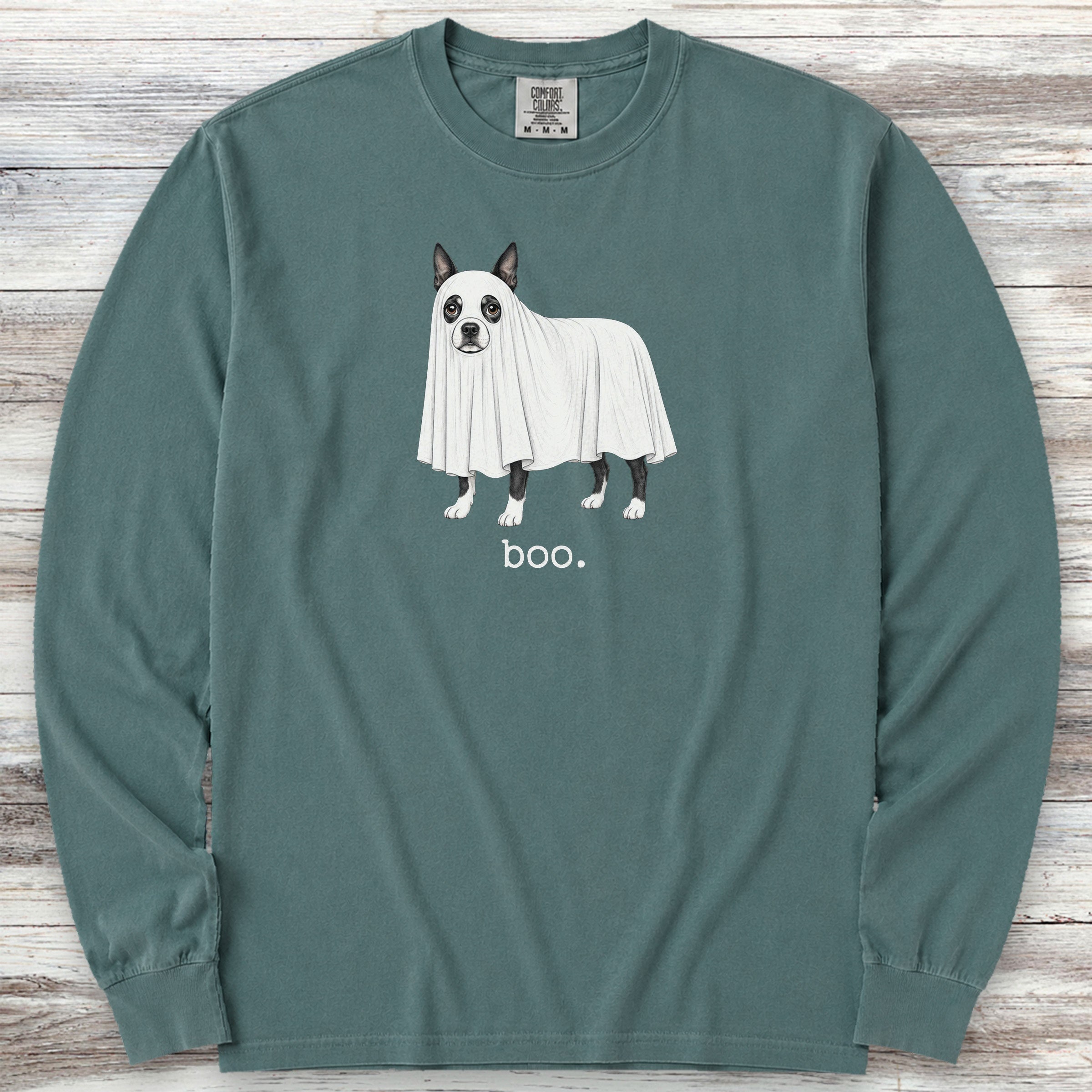Boston Terrier Boo Long Sleeve Tee - Blue Spruce