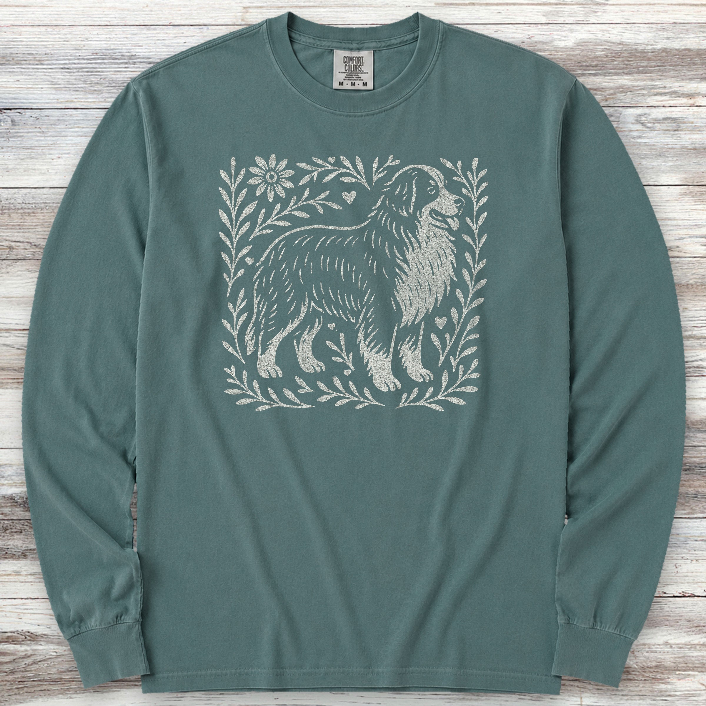 Bernese Mountain Dog Linocut Long Sleeve Tee - Blue Spruce