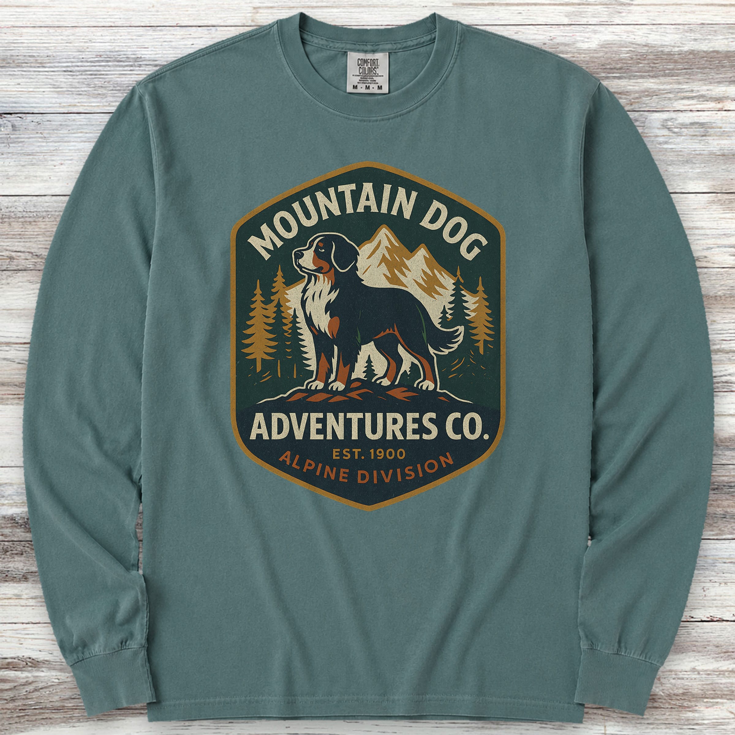 Bernese Mountain Dog Adventures Long Sleeve Tee - Blue Spruce