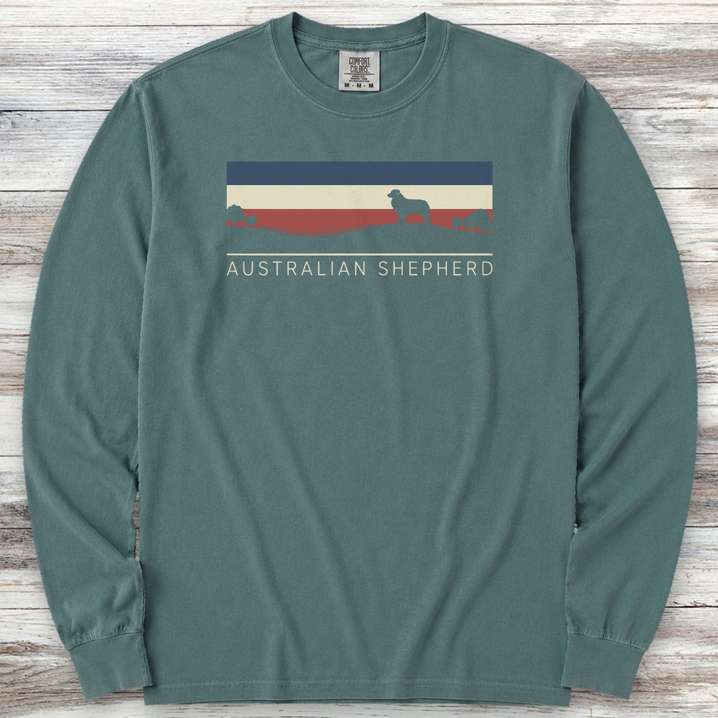 Australian Shepherd USA Sunset Long Sleeve Tee - Blue Spruce