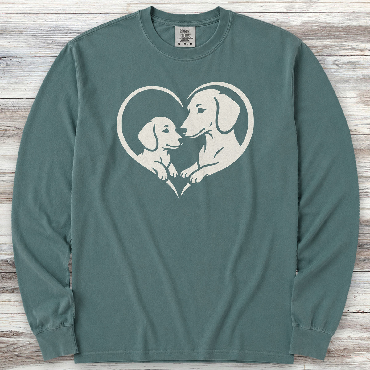 Dachshund Heart Bond Long Sleeve Tee - Blue Spruce