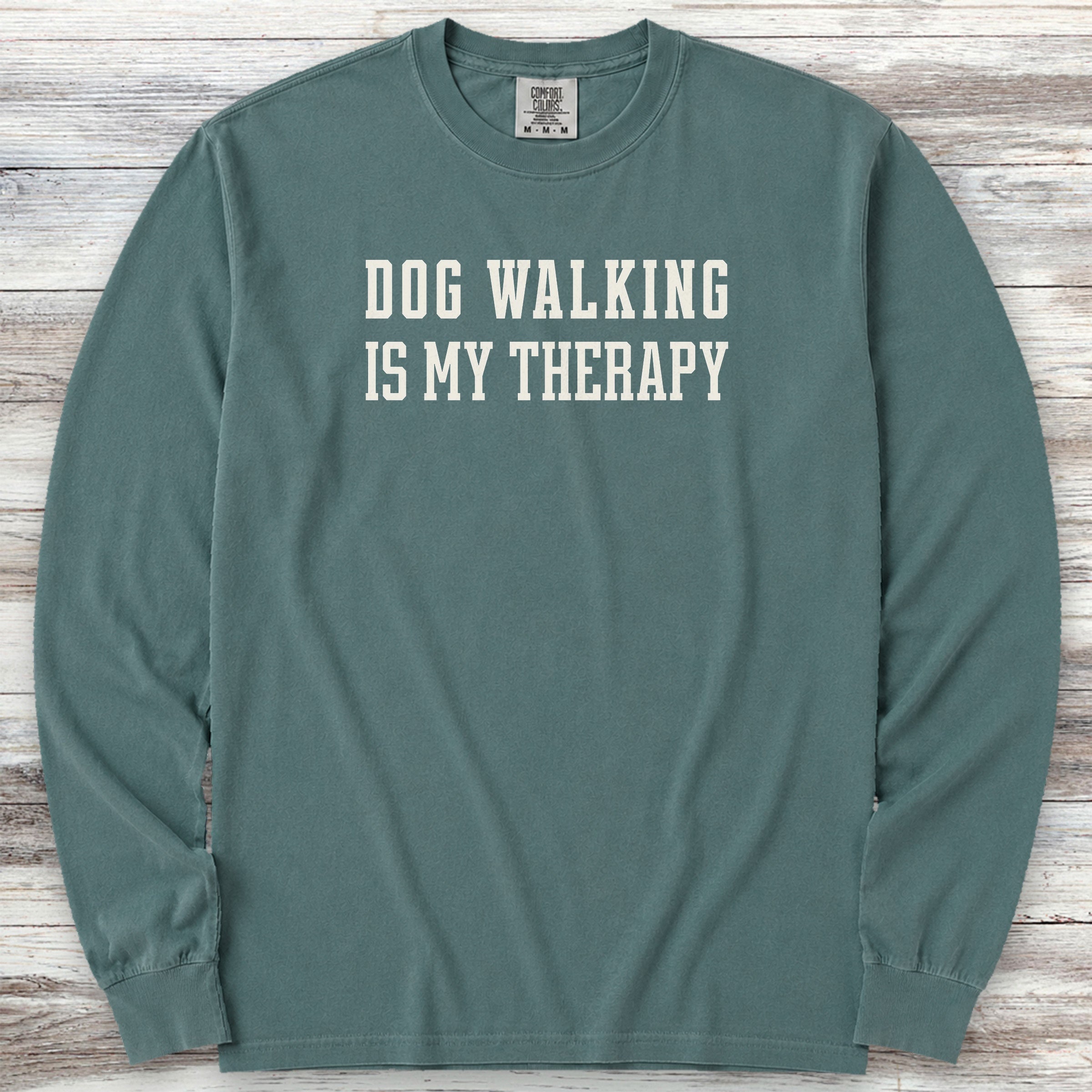 Dog Walking Therapy Long Sleeve Tee - Blue Spruce