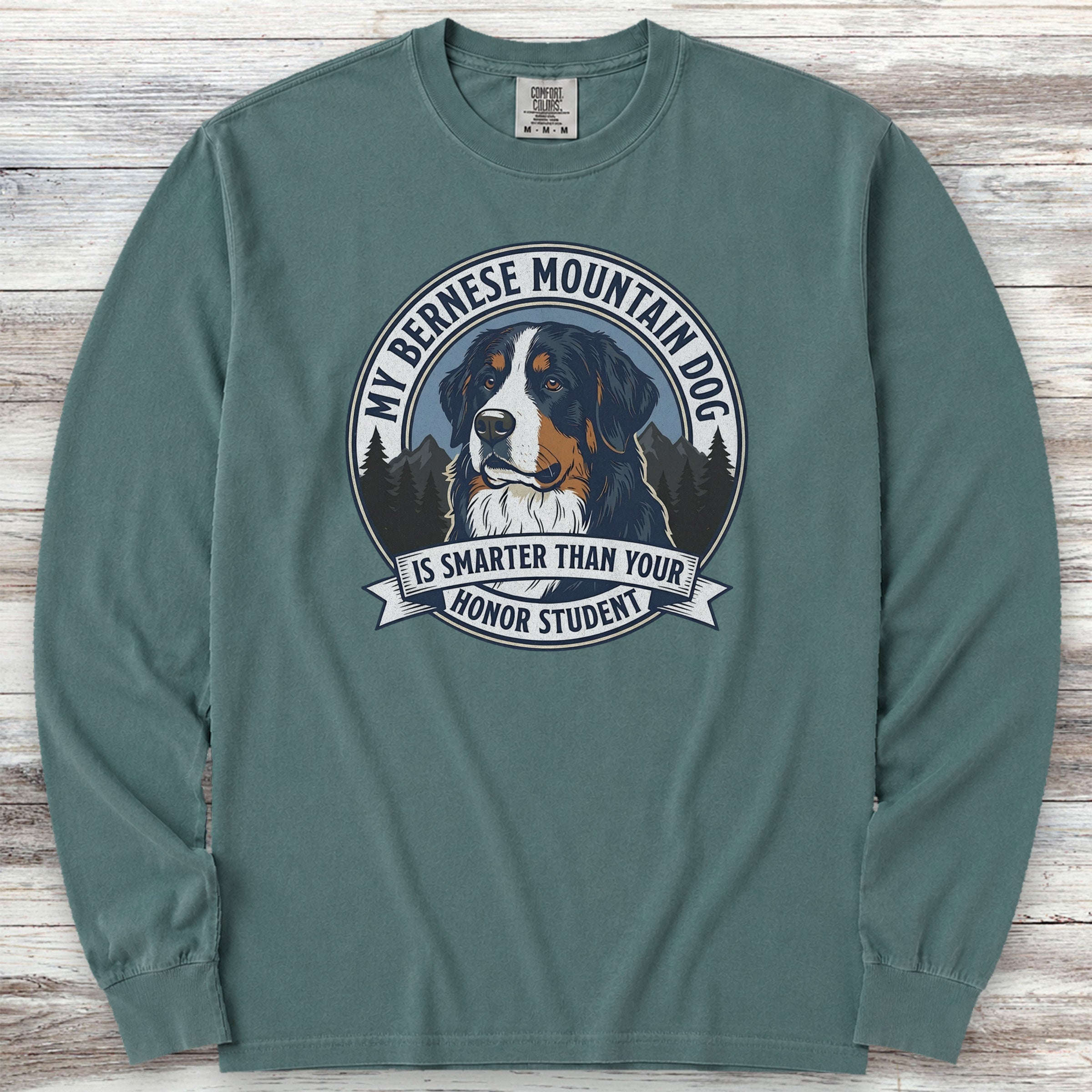 Bernese Mountain Dog Smart Long Sleeve Tee - Blue Spruce