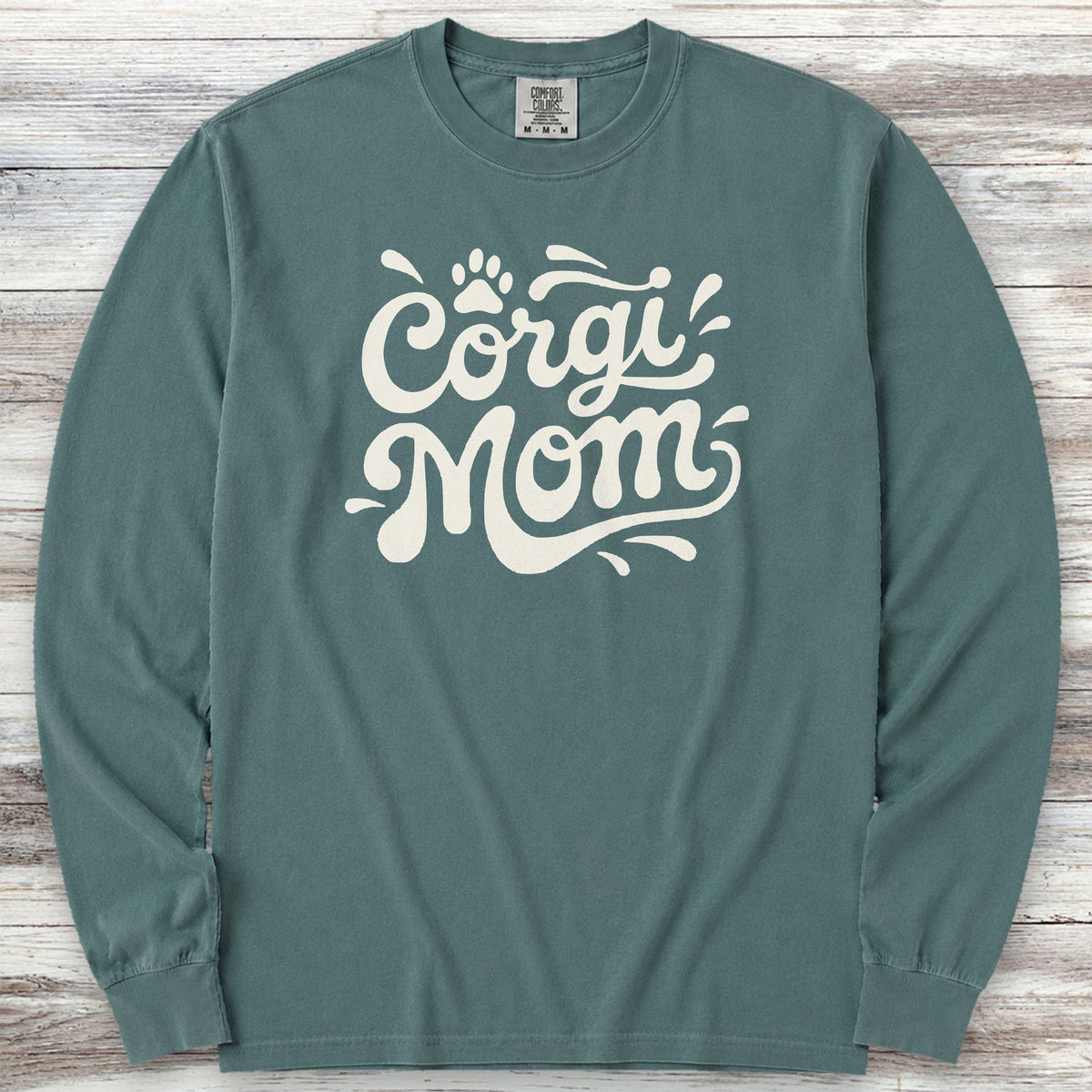 Corgi Groovy Mom Long Sleeve Tee - Blue Spruce