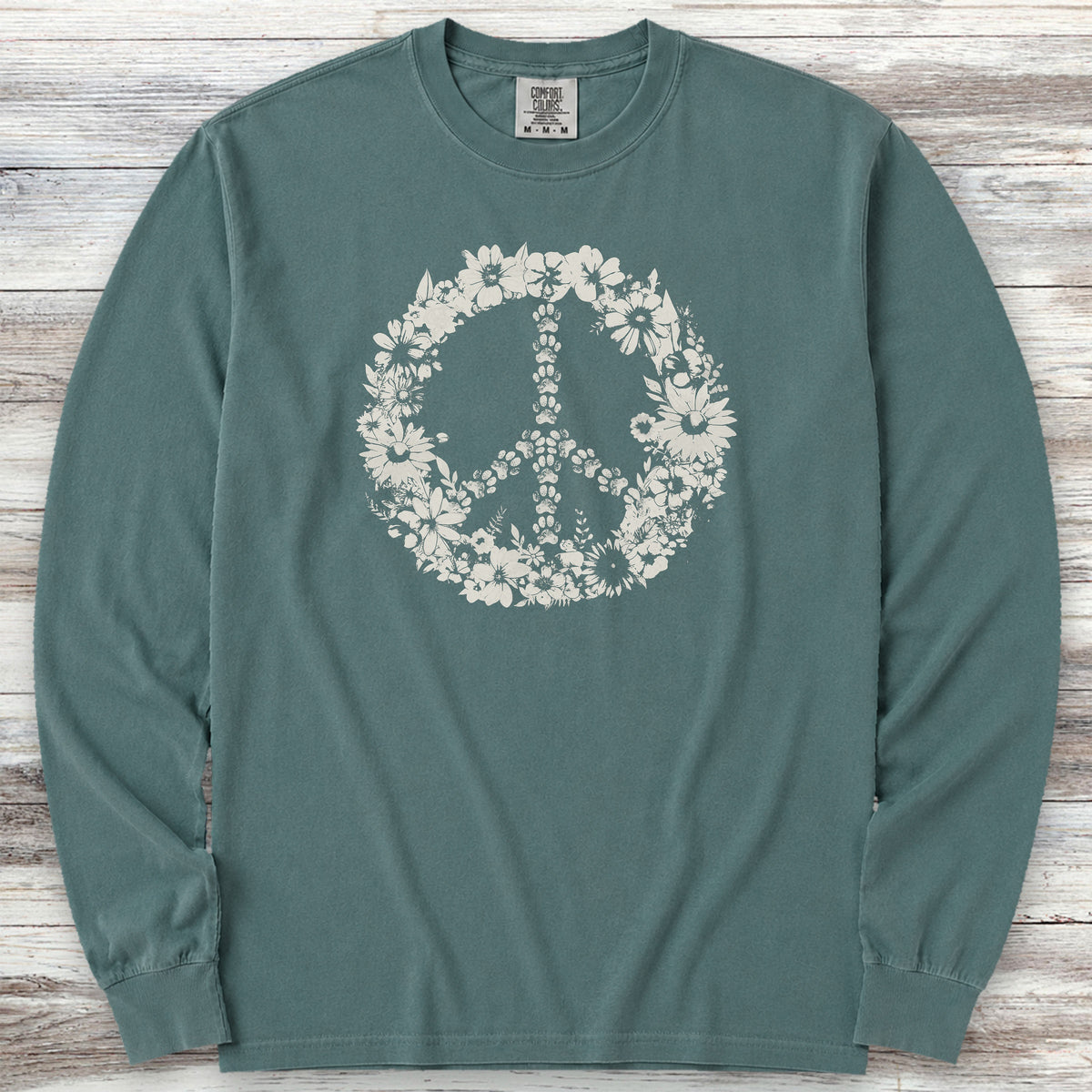 Vintage Floral Peace Long Sleeve Tee - Blue Spruce