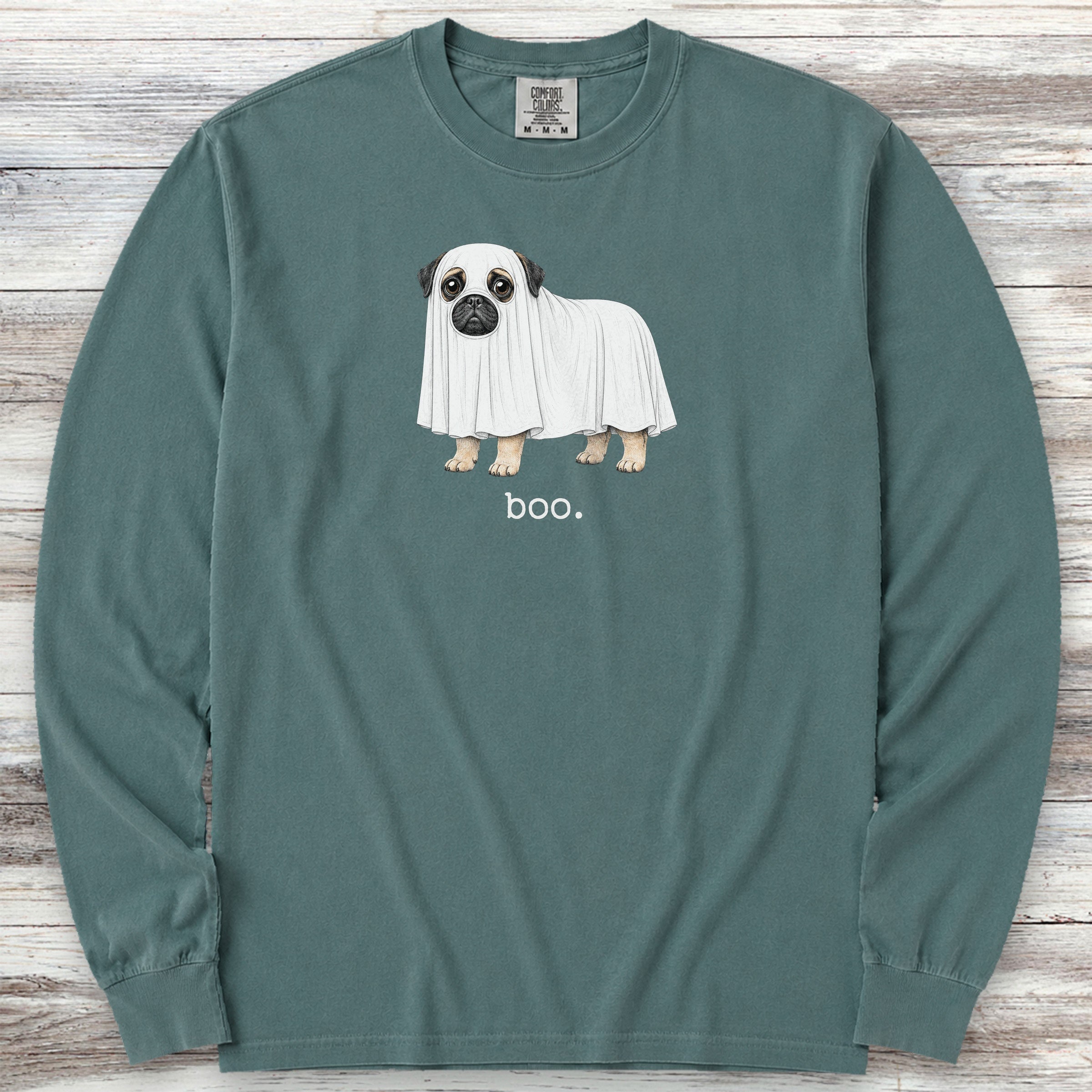 Pug Boo Long Sleeve Tee - Blue Spruce