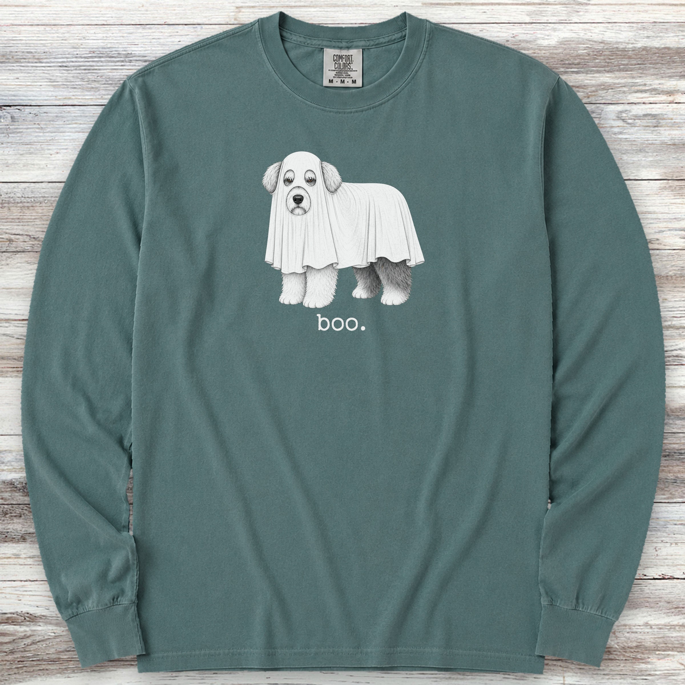 Old English Sheepdog Boo Long Sleeve Tee - Blue Spruce
