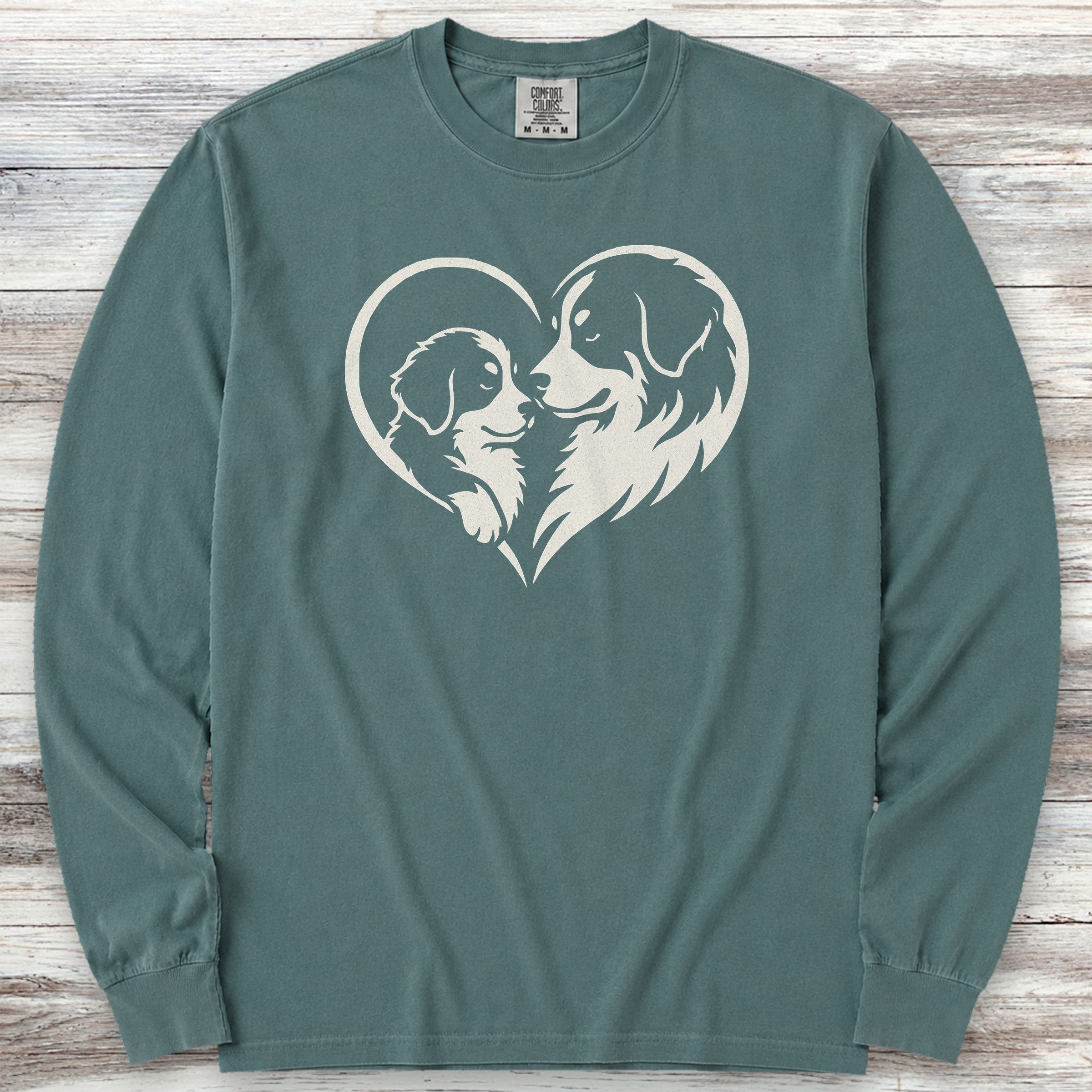 Bernese Mountain Dog Heart Bond Long Sleeve Tee - Blue Spruce