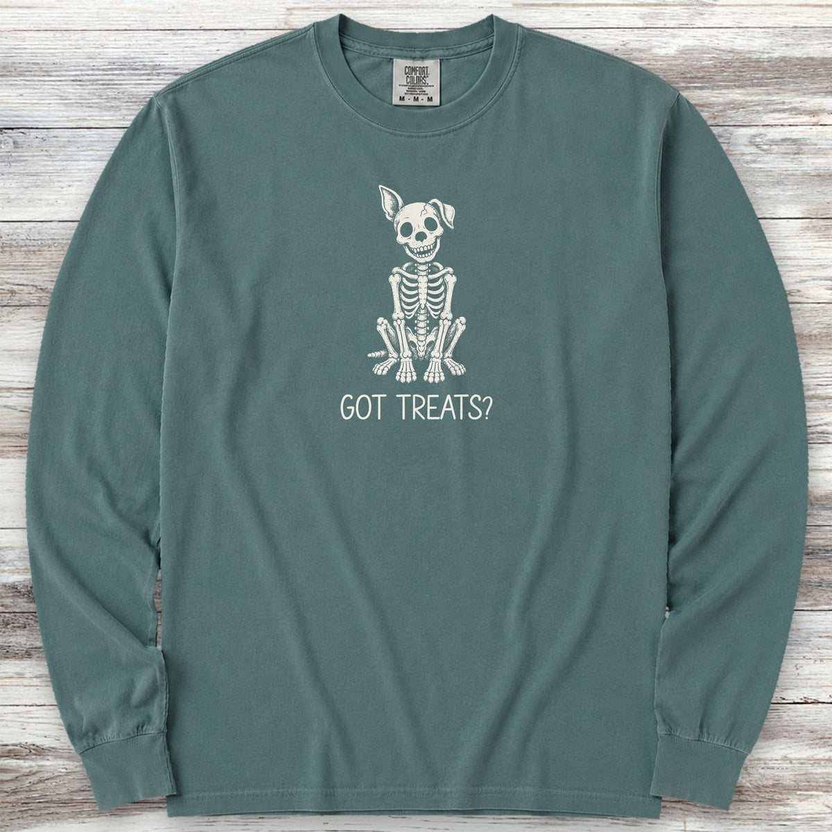 Skelly Dog Got Treats Long Sleeve Tee - Blue Spruce