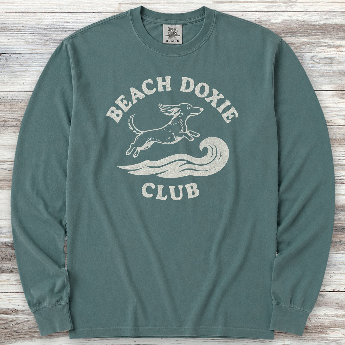 Dachshund Beach Doxie Long Sleeve Tee - Blue Spruce