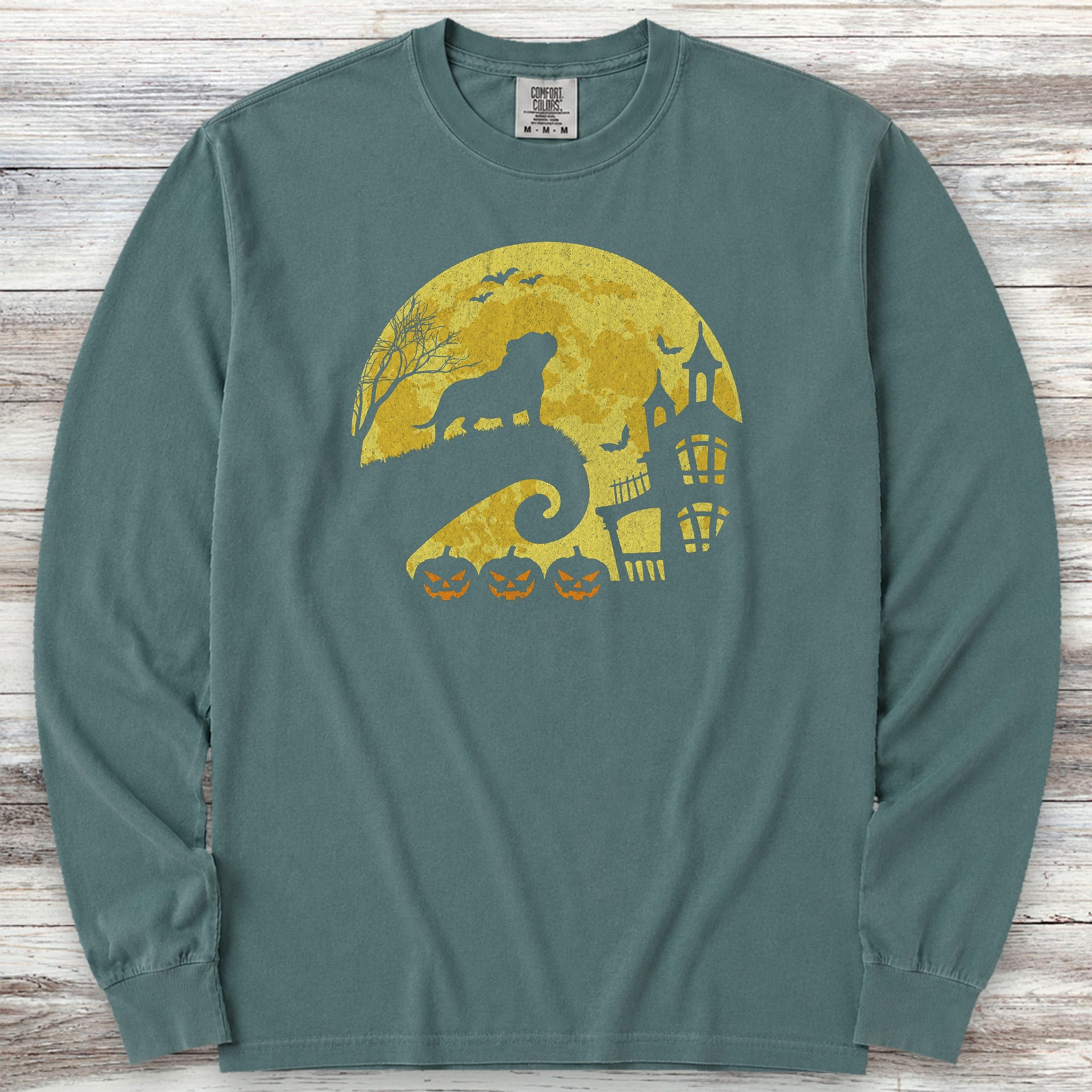 American Bully Halloween Moon Long Sleeve Tee - Blue Spruce