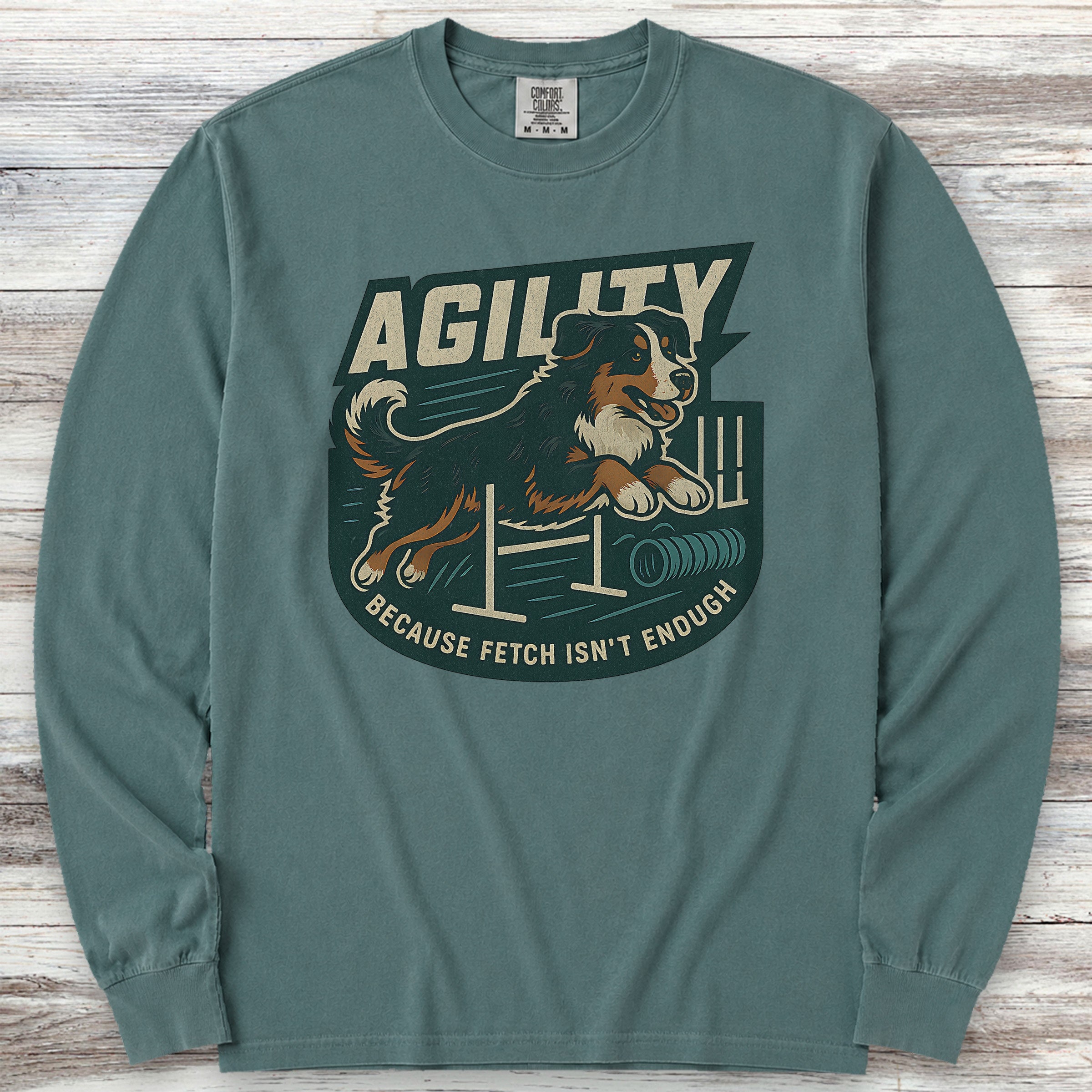 Bernese Mountain Dog Agility Long Sleeve Tee - Blue Spruce