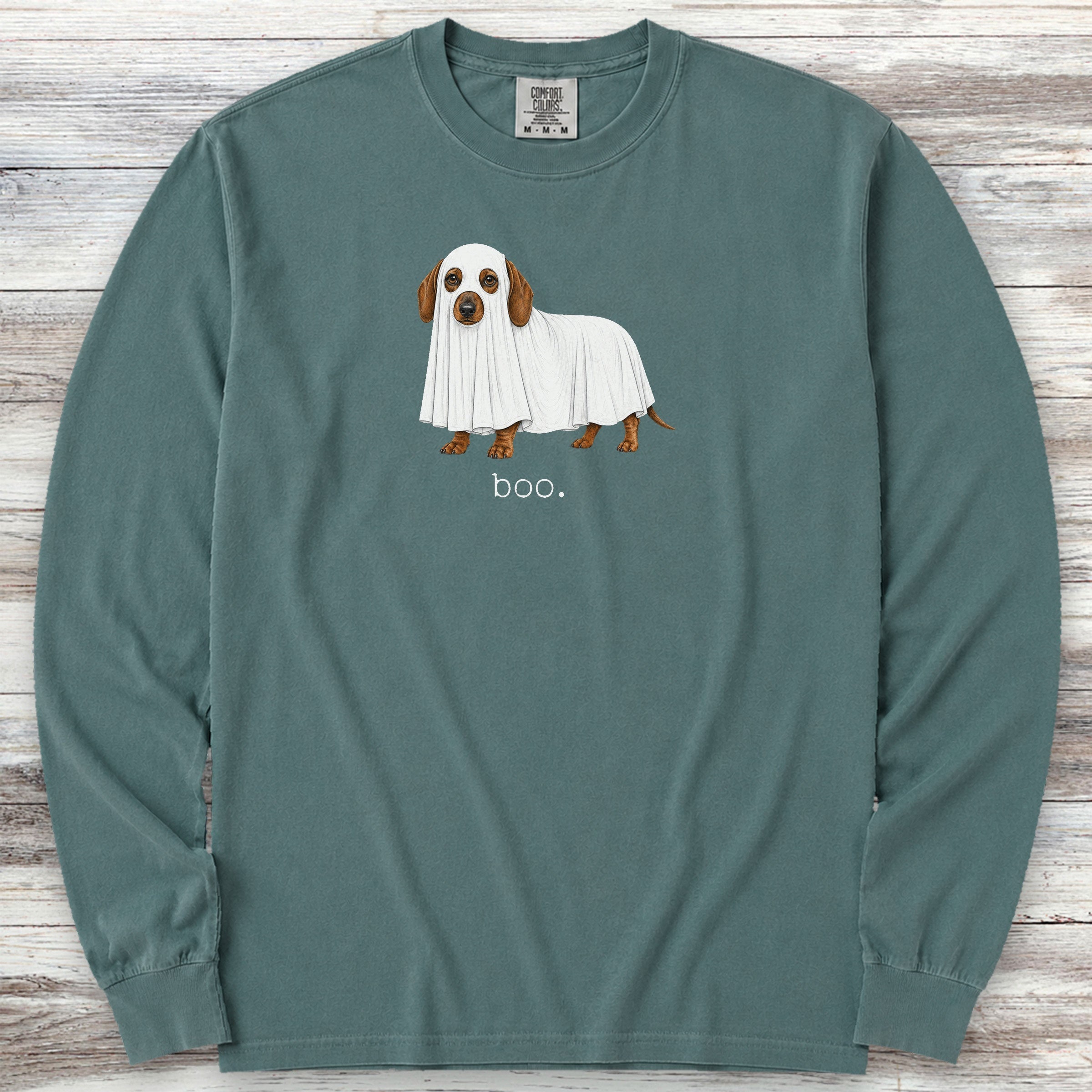 Dachshund Boo Long Sleeve Tee - Blue Spruce