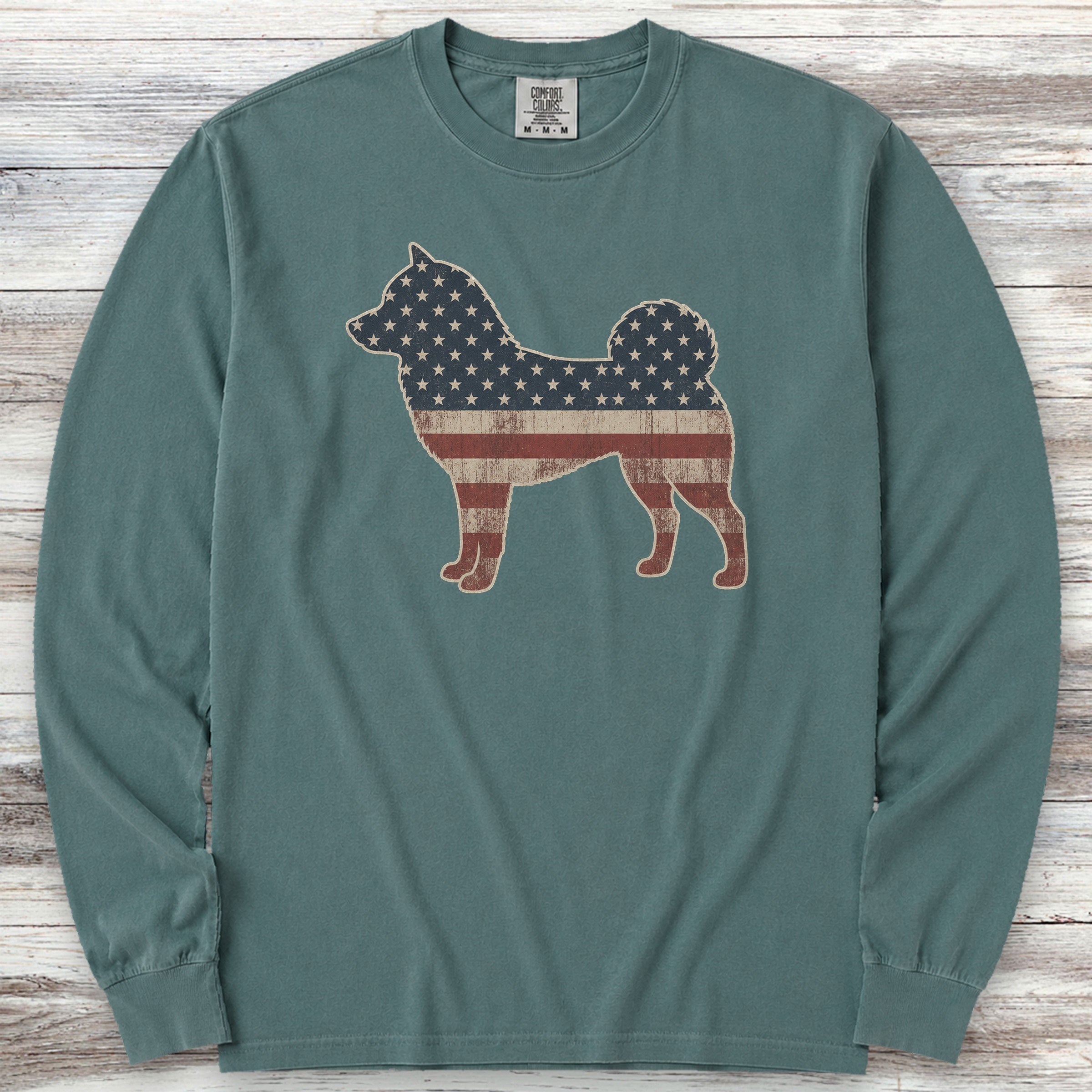 Shiba Inu Vintage USA Long Sleeve Tee - Blue Spruce
